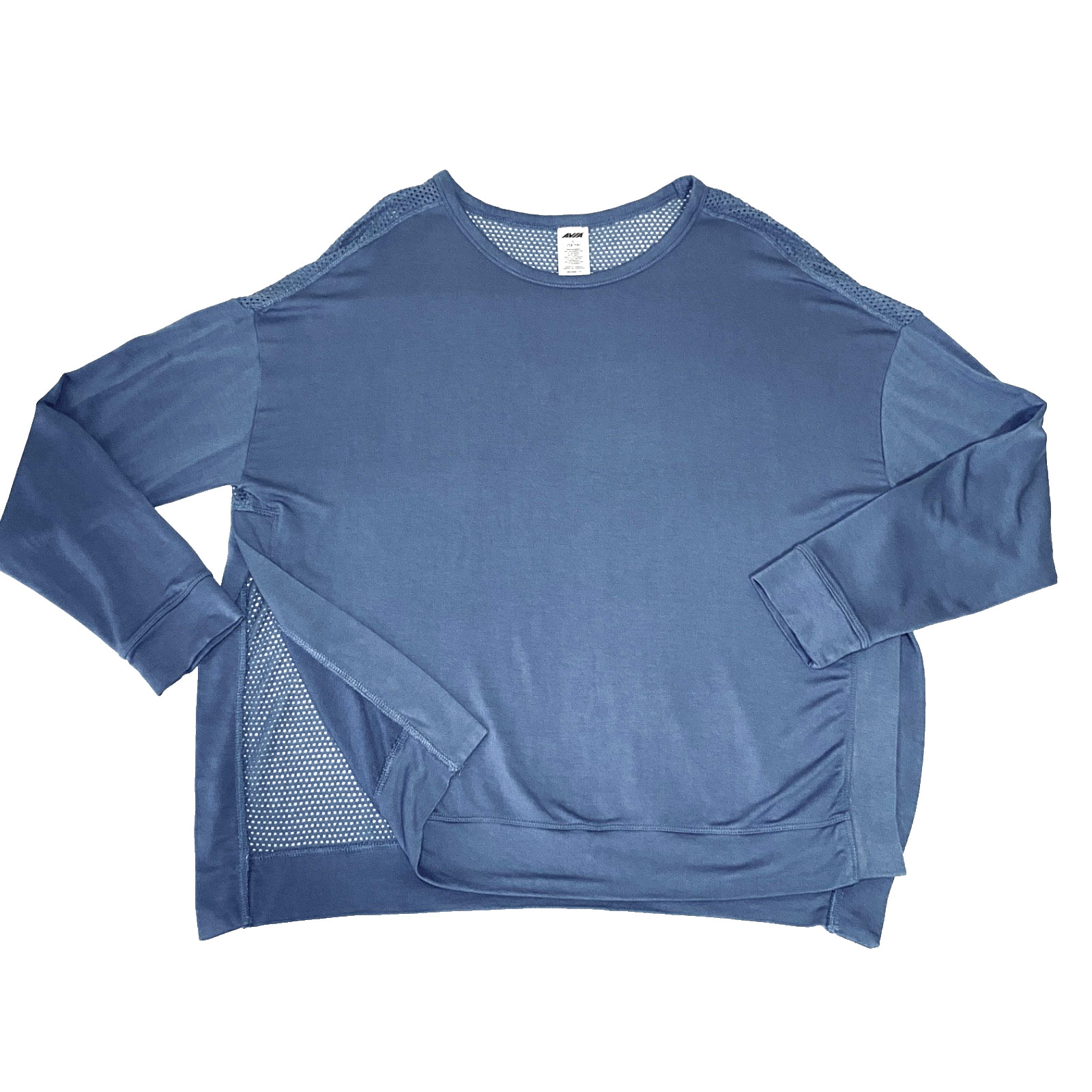 AVIA Active Top Large Breathable Mesh Split Sides Walking Stretchy Soft Blue q