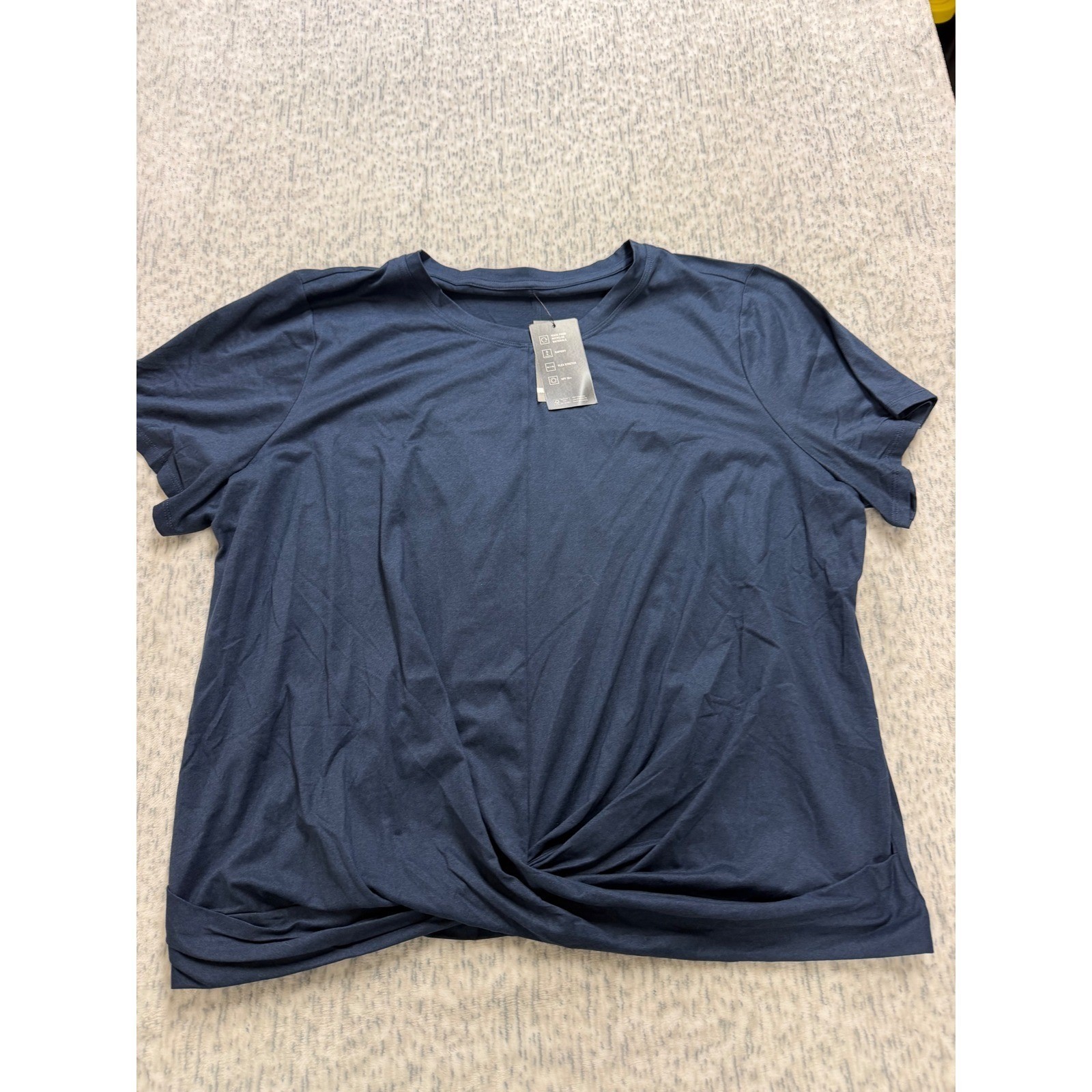Ideology Performance Womens 2X Navy Blue Twist Front Rapidry T-Shirt UPF 30+ NEW