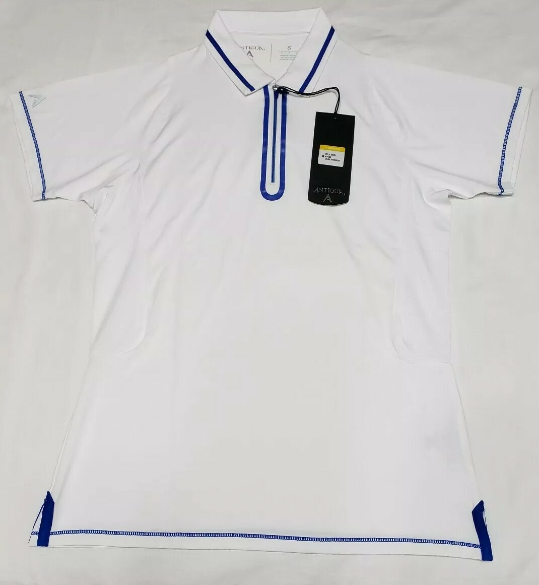 NEW Antigua Womens 1/4 Zip Haven Golf Polo White with Blue Accents Size Small