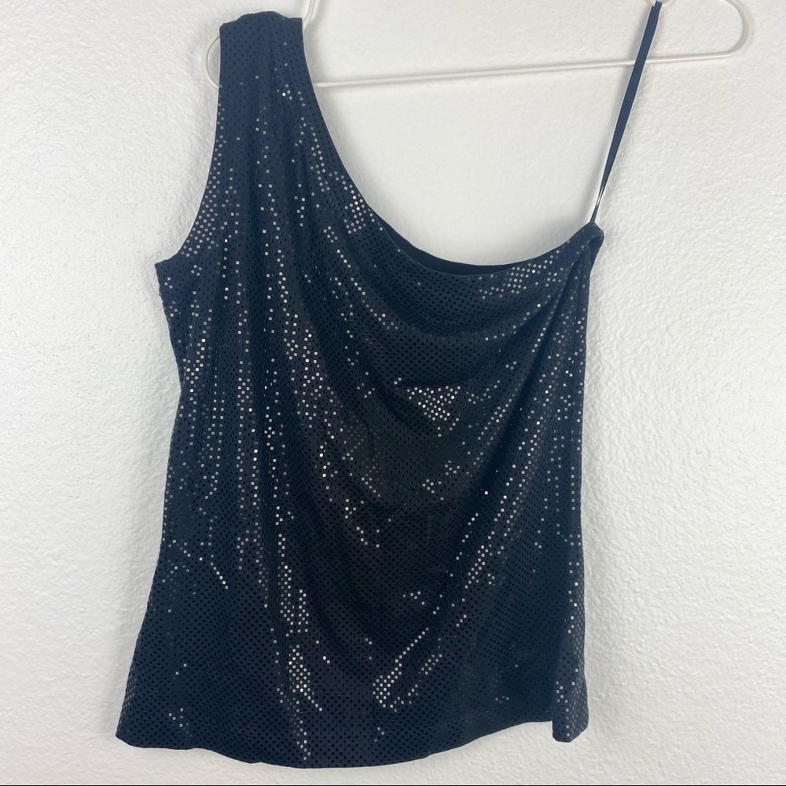 ST JOHN Black One Shoulder Top with Sequins Small