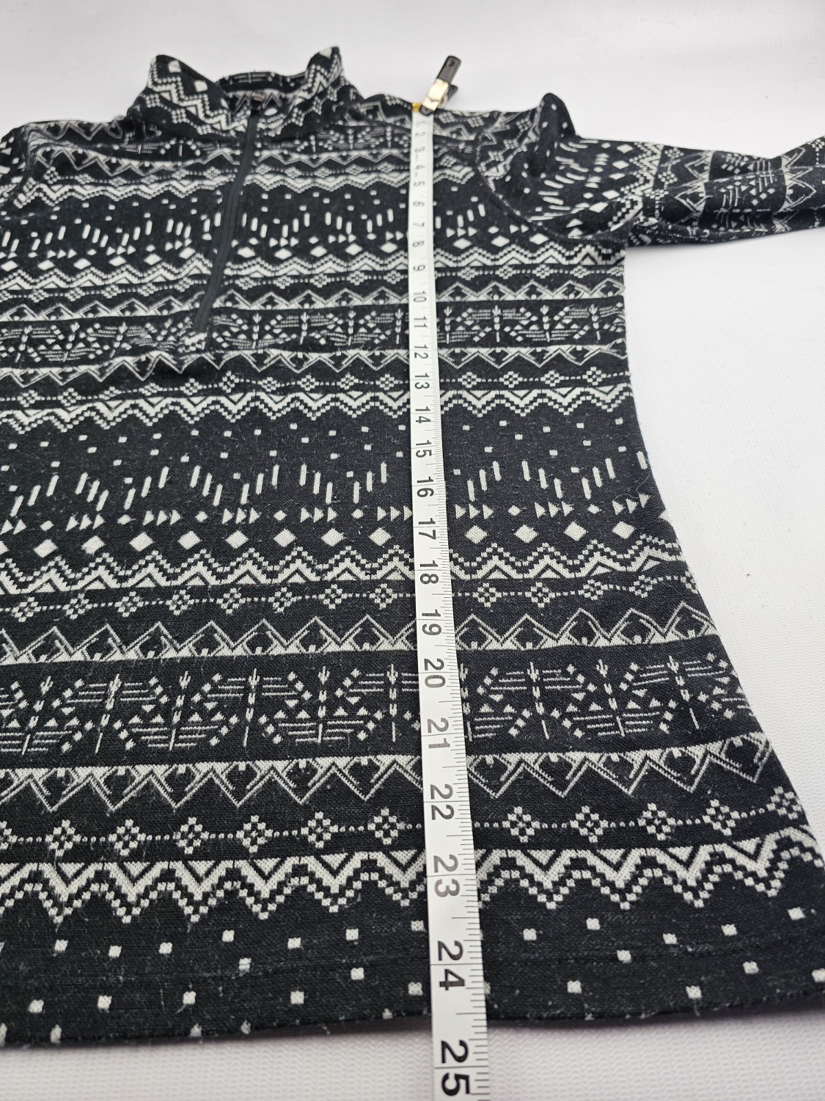 Terramar Woolskins Quarter-zip Pullover Aztec Print Black White Women’s Large
