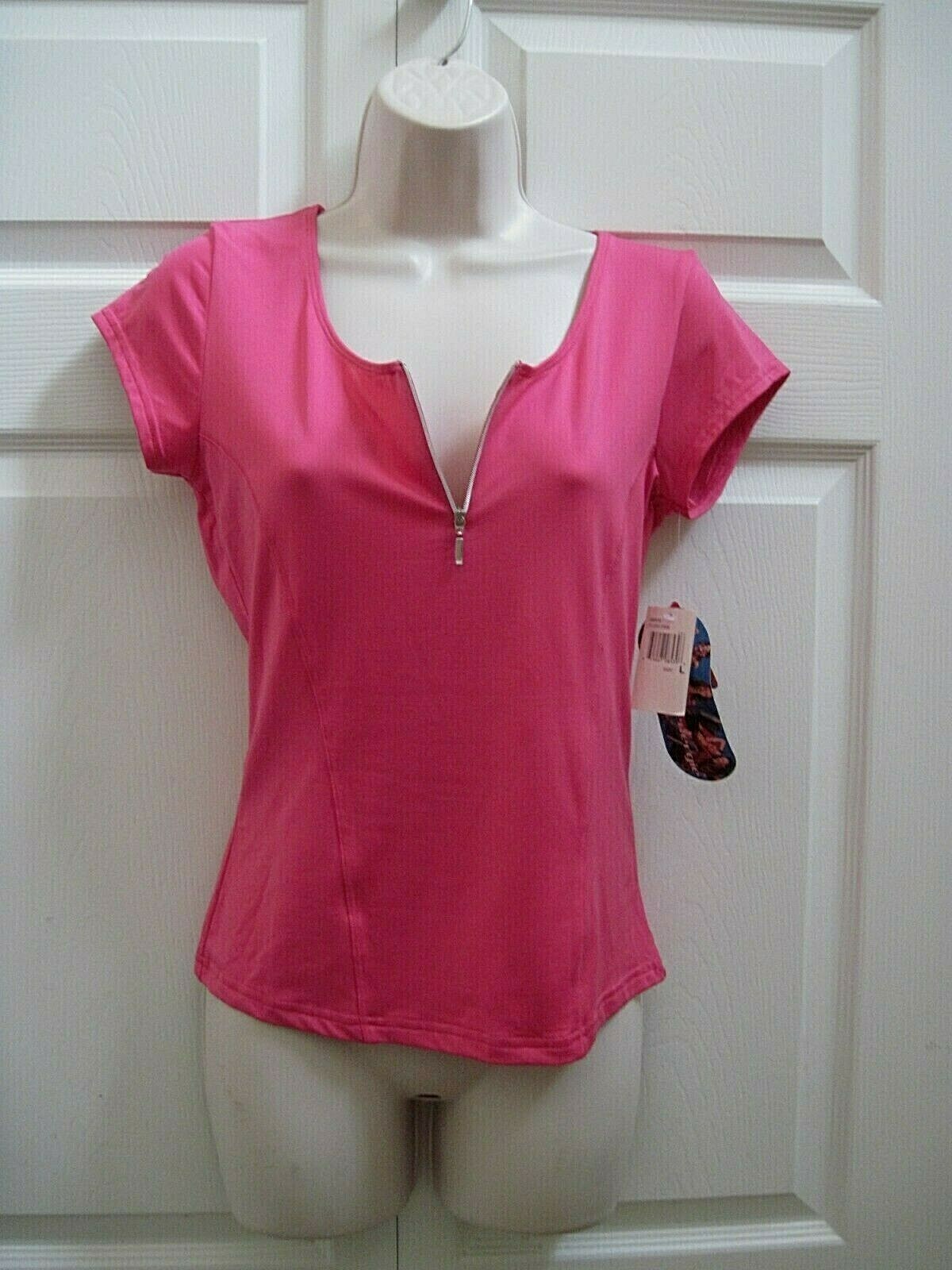 Energie Women’s L Top Fuchsia Pink Zipper Neck Lightweight Stretch Fabric NWT