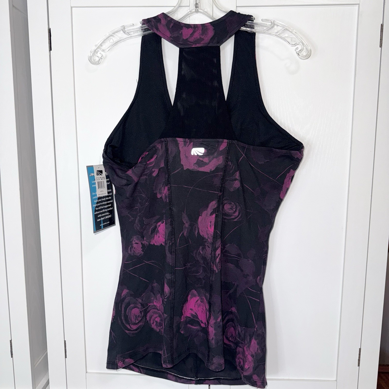 NWT Marika Magic Ruched Racer Tank Top Womens Large Floral Workout Built In Bra