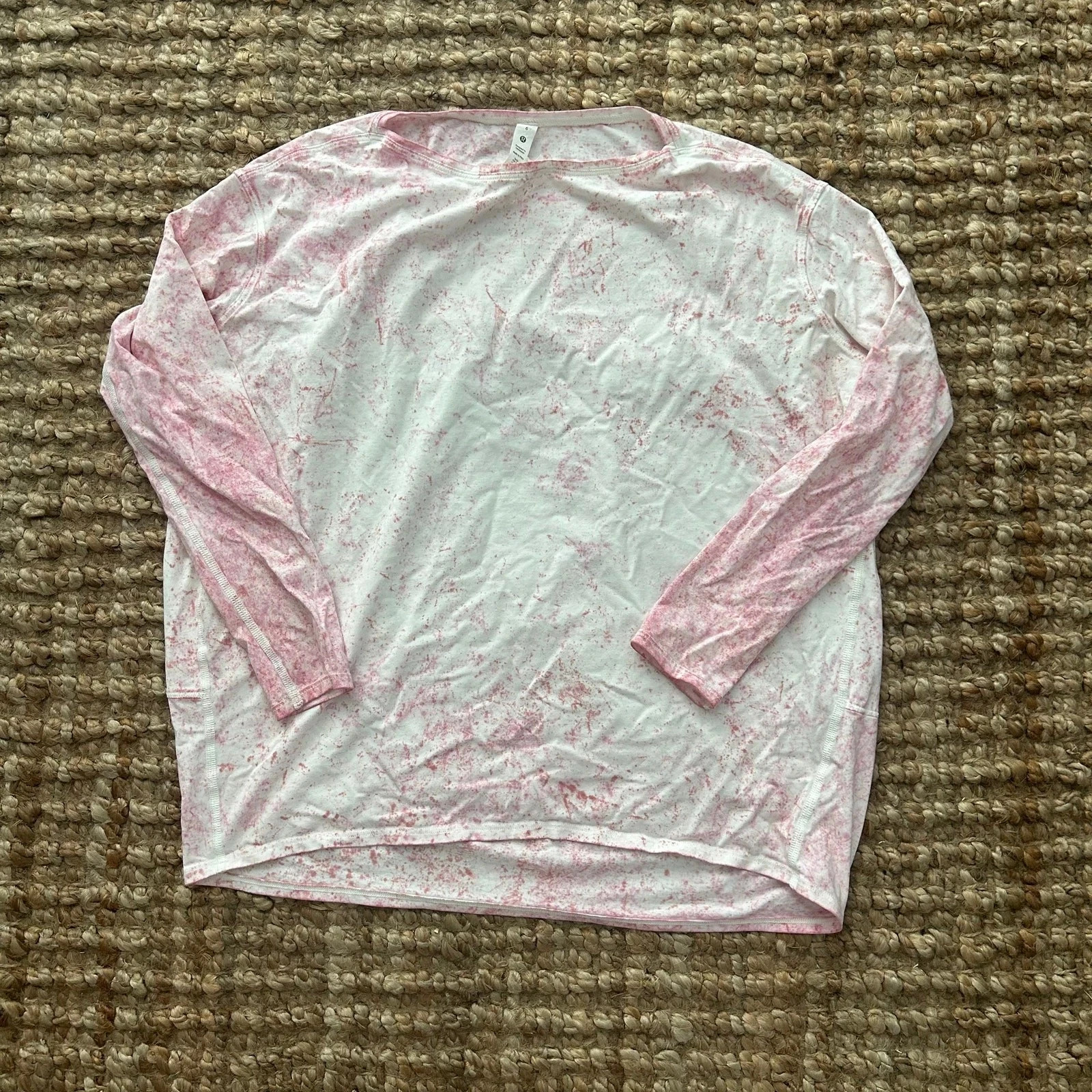 Lululemon Back In Action Shirt Size 6 Pink Wash Pima Cotton Long Sleeve Oversize