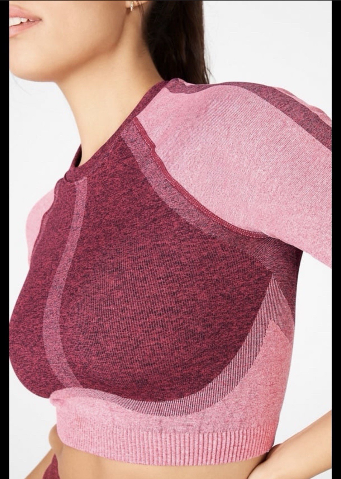 Fabletics Helena Seamless Crop Top Pink Heather Nylon 4-Way Stretch NWT L Gym