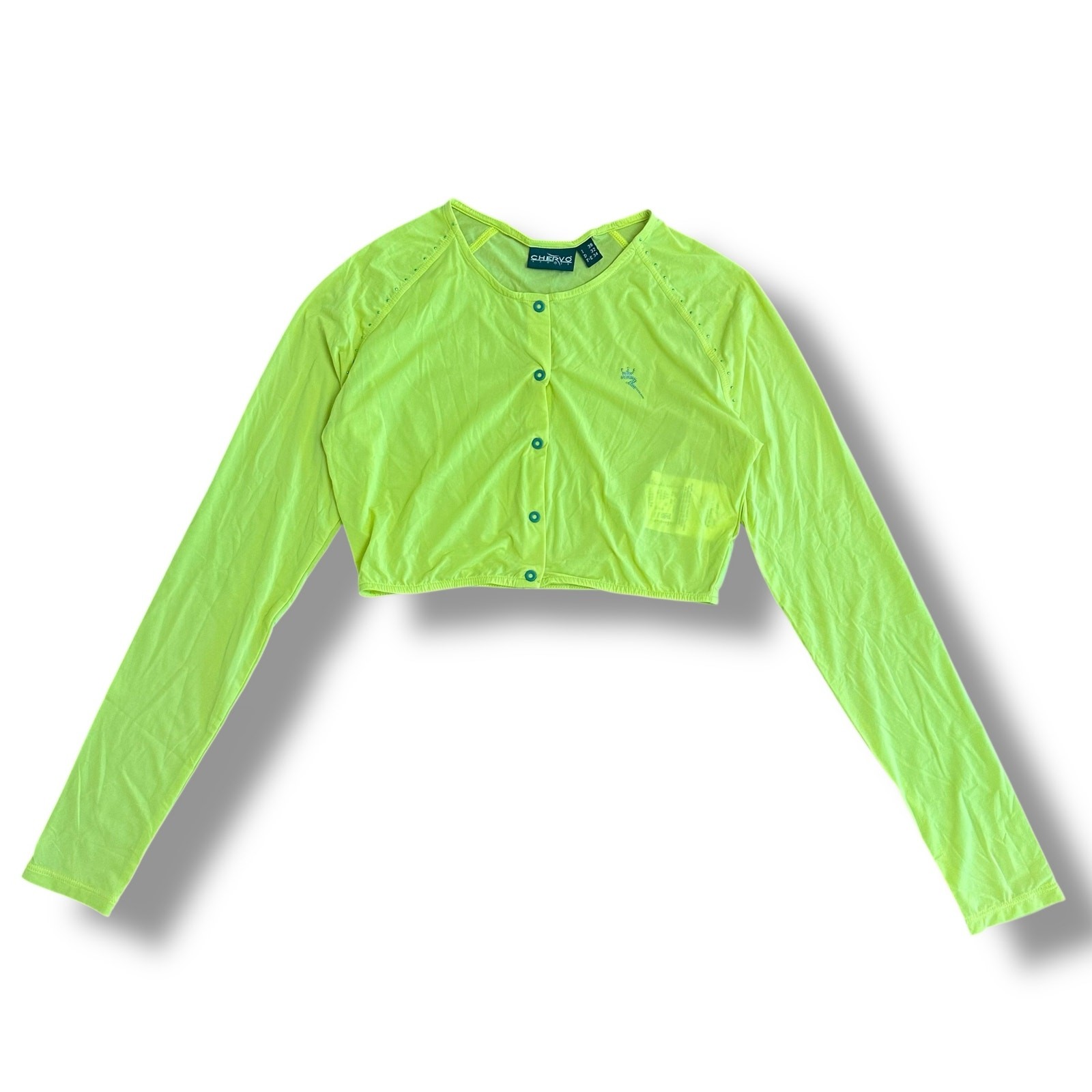 Chervò Sports Neon Yellow Cropped Cardigan XS Y2K Festival Activewear Designer