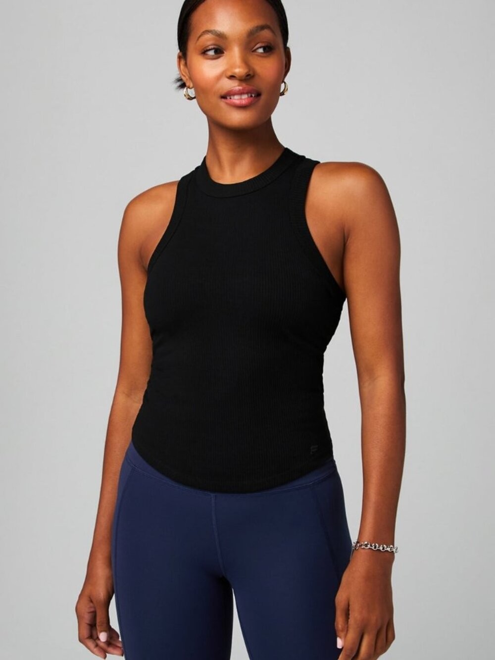 Fabletics High Neck Rib Built-In Bra Tank Black S NWT