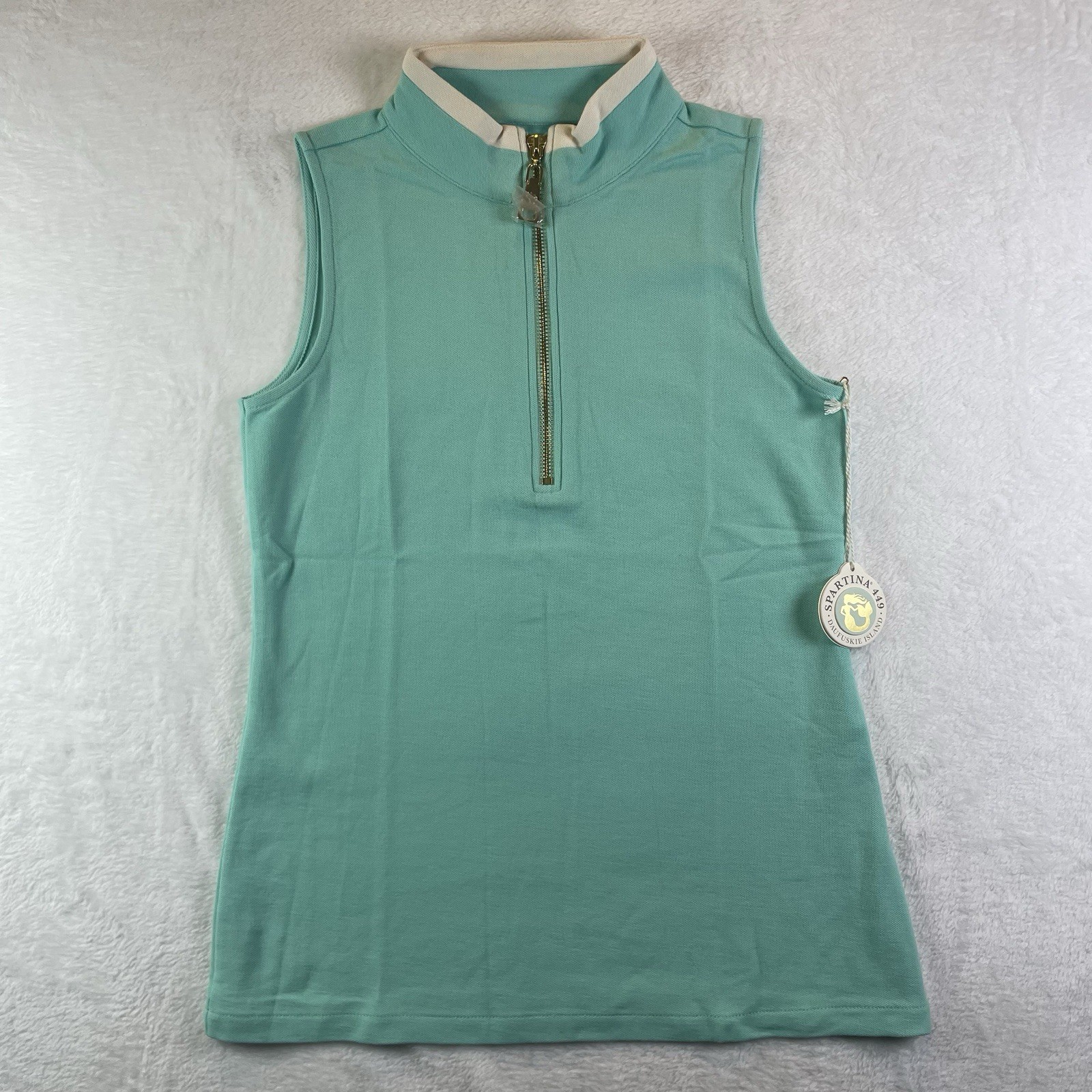 Spartina 449 Serena Shirt Half Zip Neck Sleeveless NWT 2XS Aqua Bermuda Blue