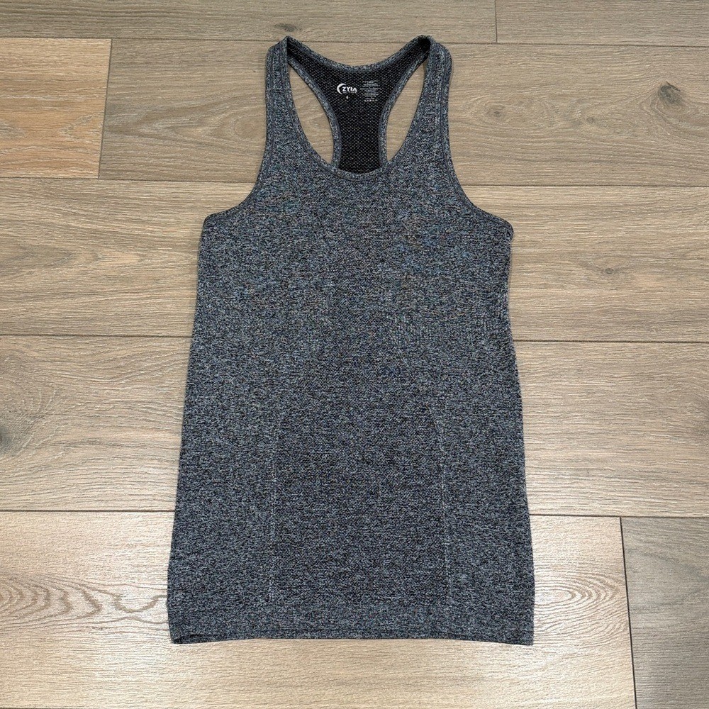 ZYIA ACTIVE Heather Gray Copper Charged Seamless Racerback Workout Tank Top Sz S