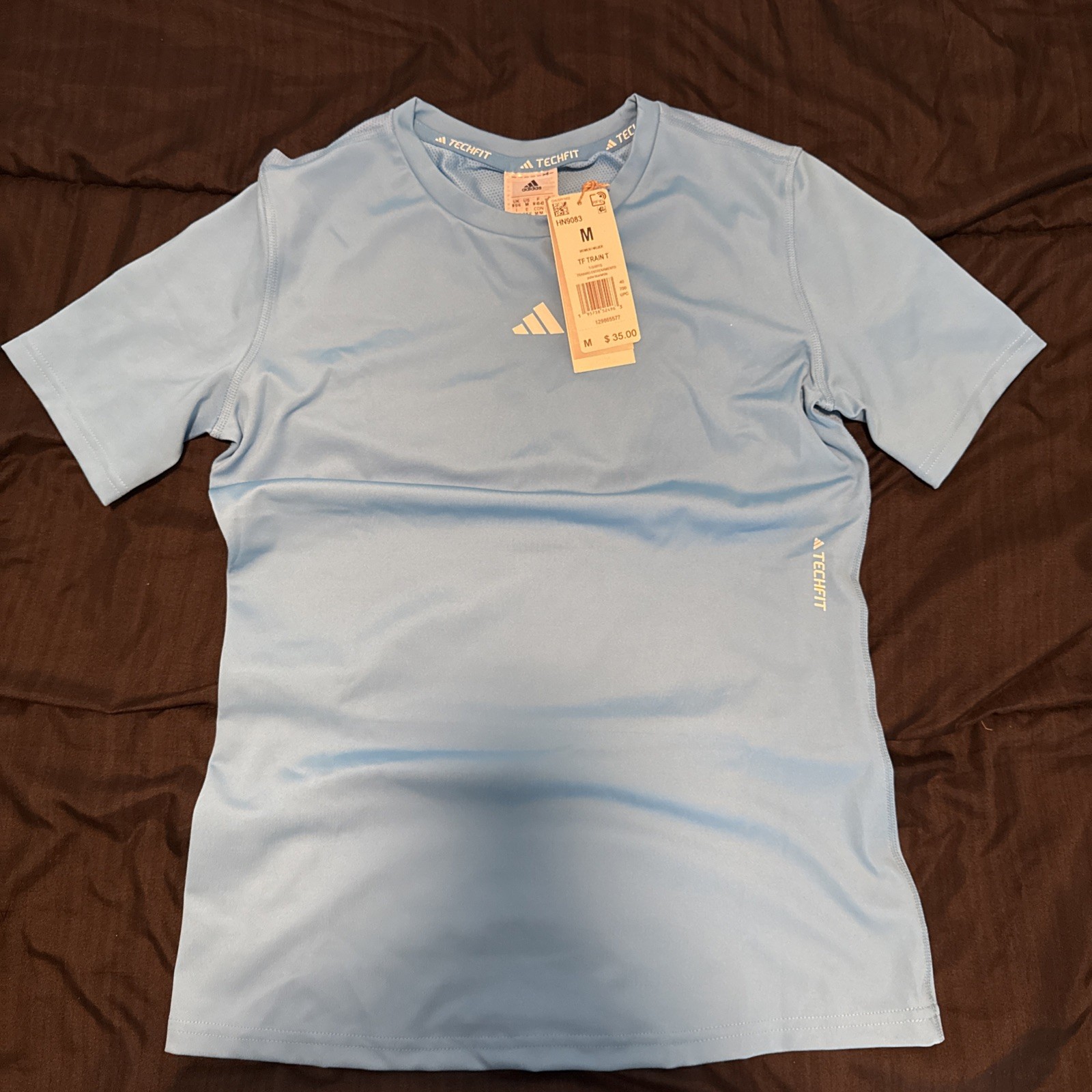 Adidas Womens Tech Fit Compression Shirt Short Sleeve Blue HN9083 Size M