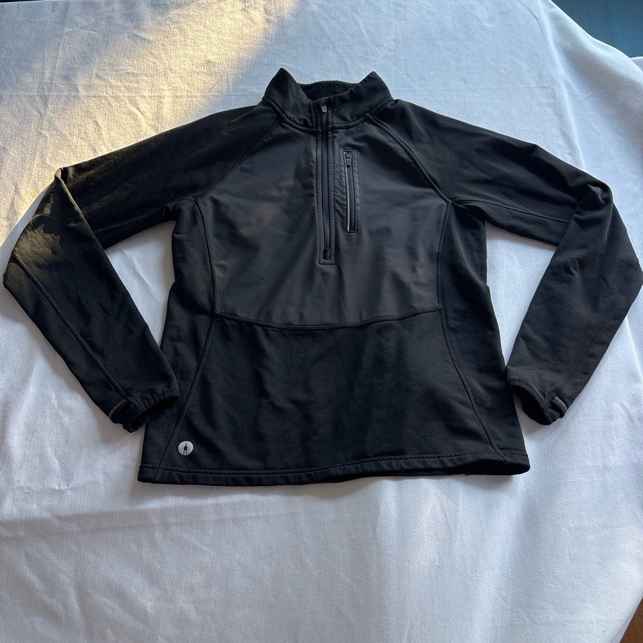 Smartwool Pullover Womens Small Black 1/4 Zip Mock Neck Pocket Athletic Running