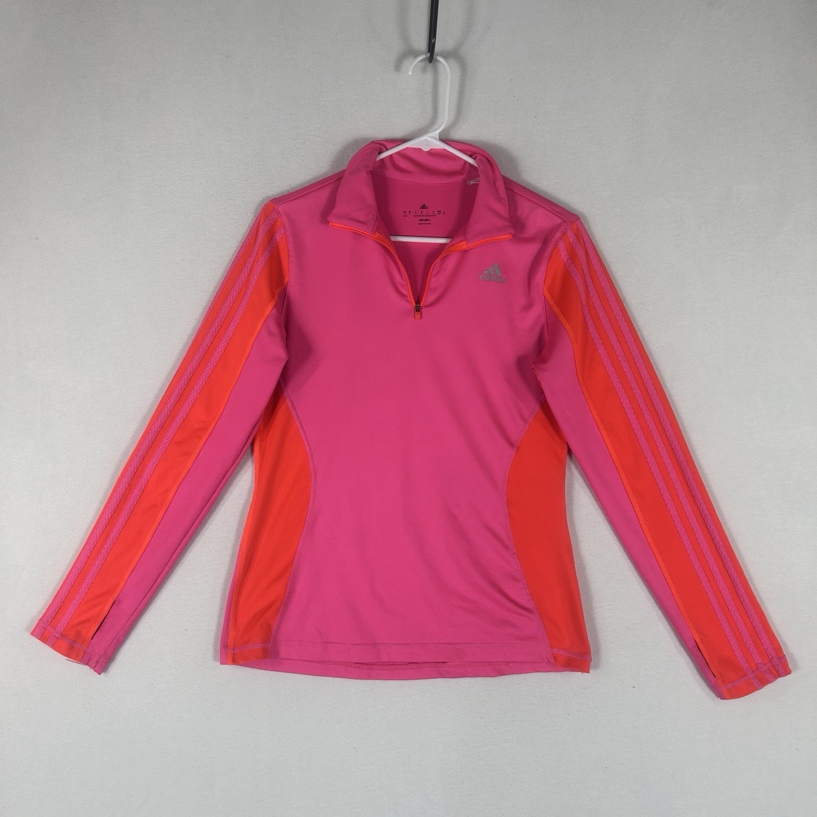 Adidas Climalite 1/4 Zip Running Shirt Womens Small Pullover Top Pink Thumbholes