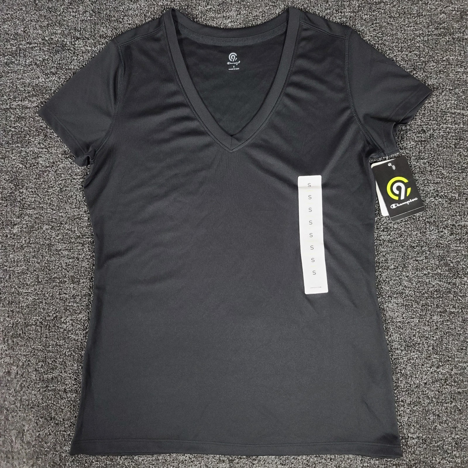 Champion Top Womens Small Black C9 Gym Workout Running Active Casual V Neck Tee
