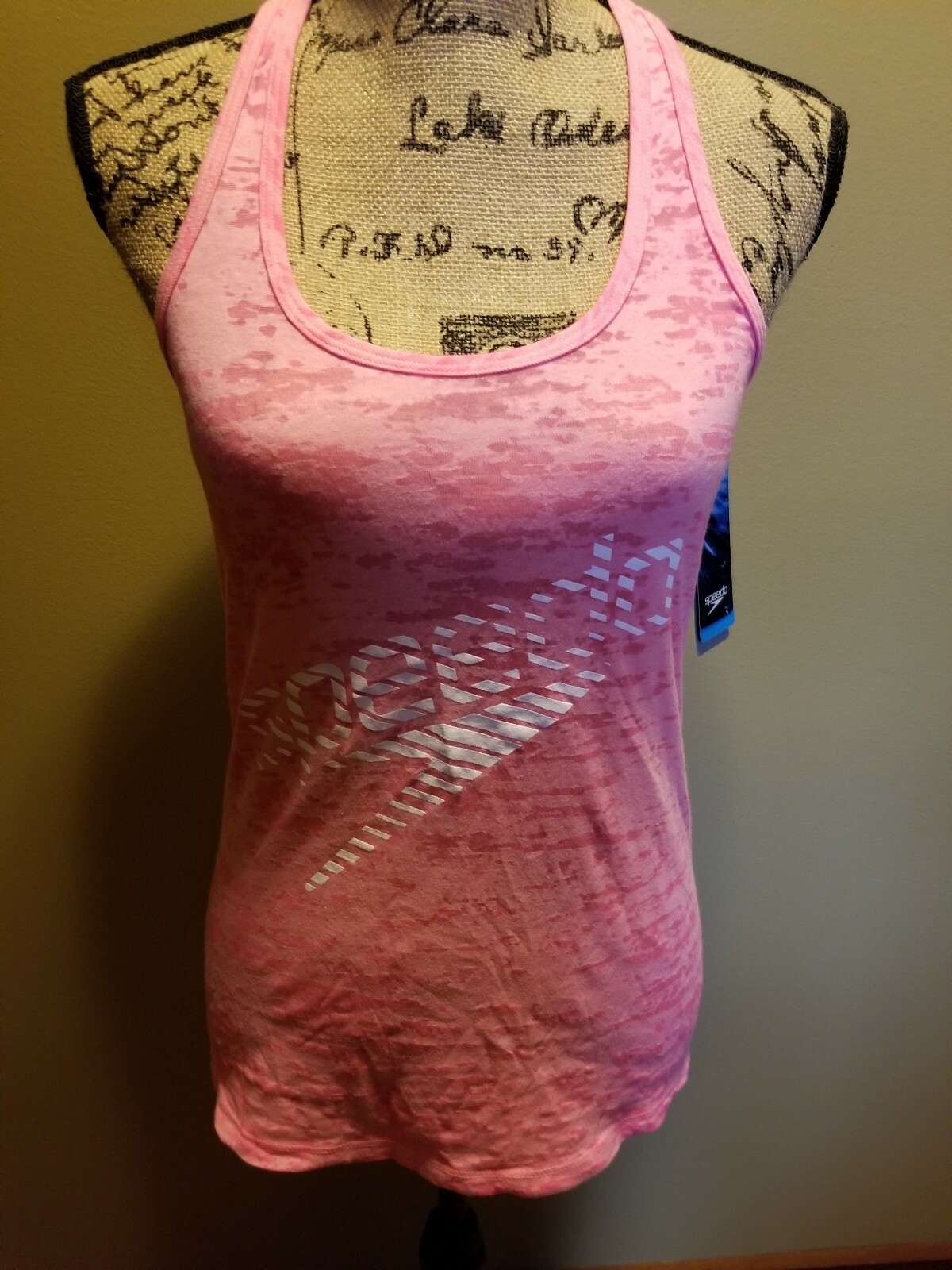 NWT Womens Speedo Athletic Tank Top Shirt Sleeveless Hot Neon Pink Logo Size S