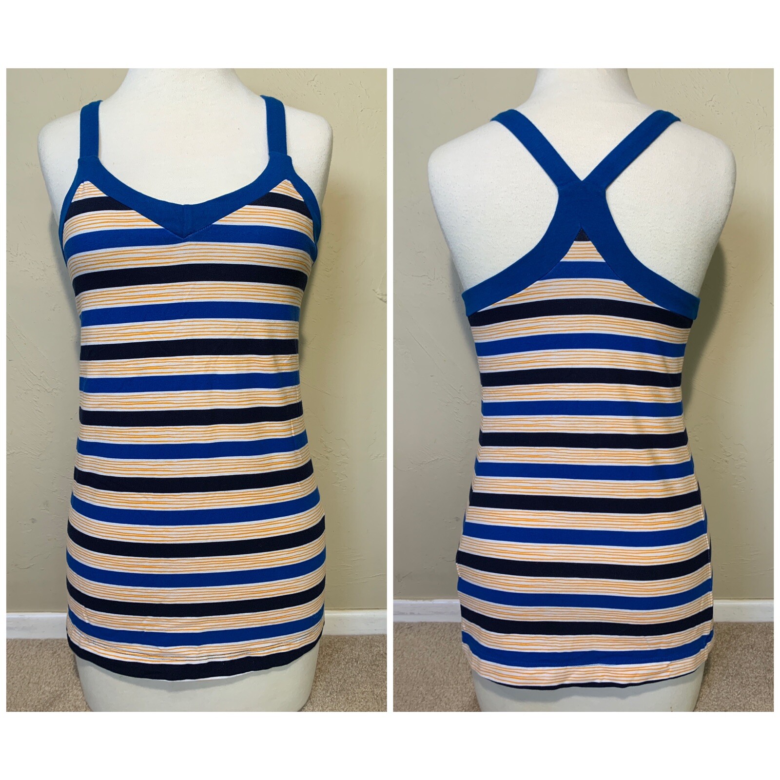 GUC Patagonia Organic Cotton Tank Top w/ Sports Bra BLUE ORANGE WHITE S MSRP $59