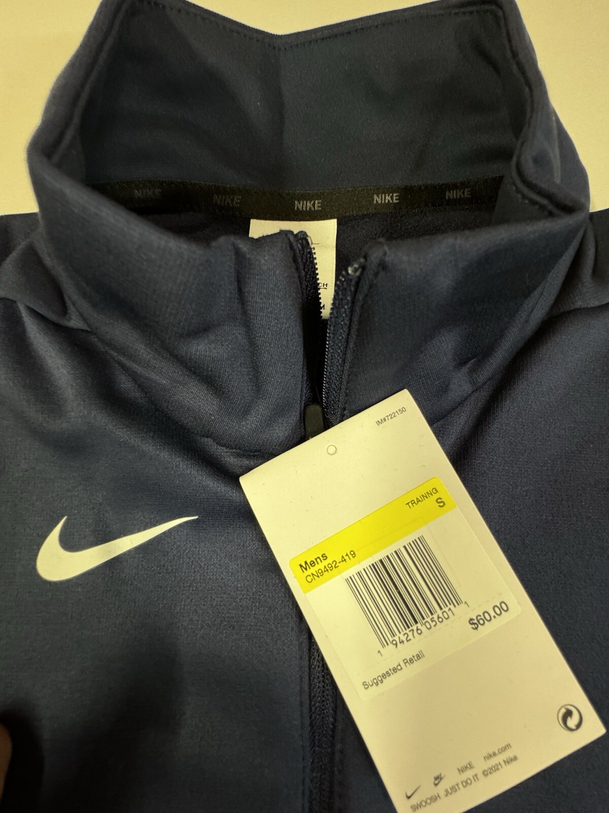 Nike CN9492-419 Blue DriFit Mens Sweatshirt Long Sleeve Training Zip Pullover