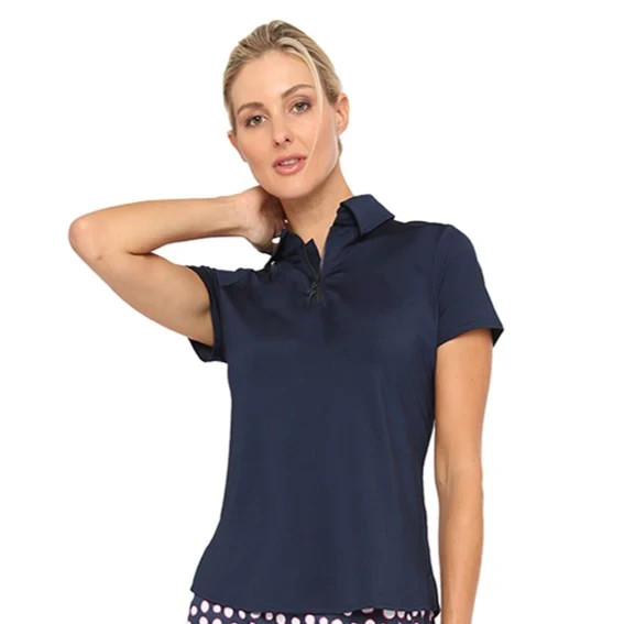 NWT Ladies BELYN KEY INK Navy Blue Keystone BK Cap Sleeve Golf Shirt – XS & S
