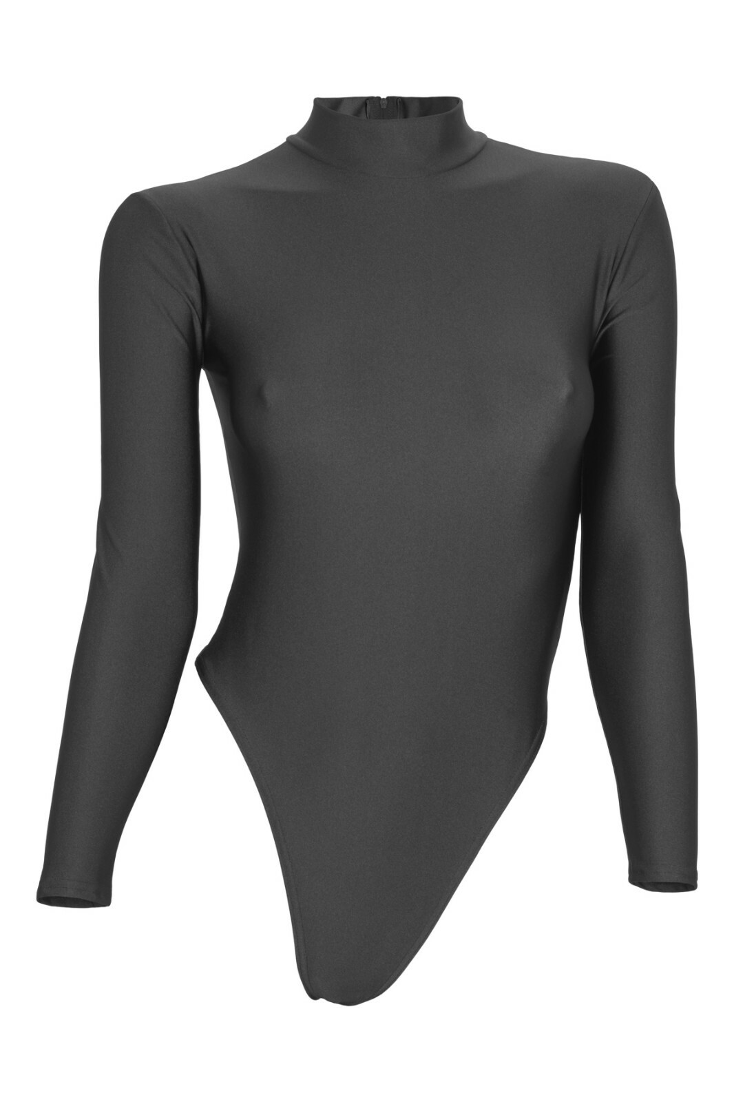 Women’s string body long sleeves back zip charcoal leotard stretch shiny shiny