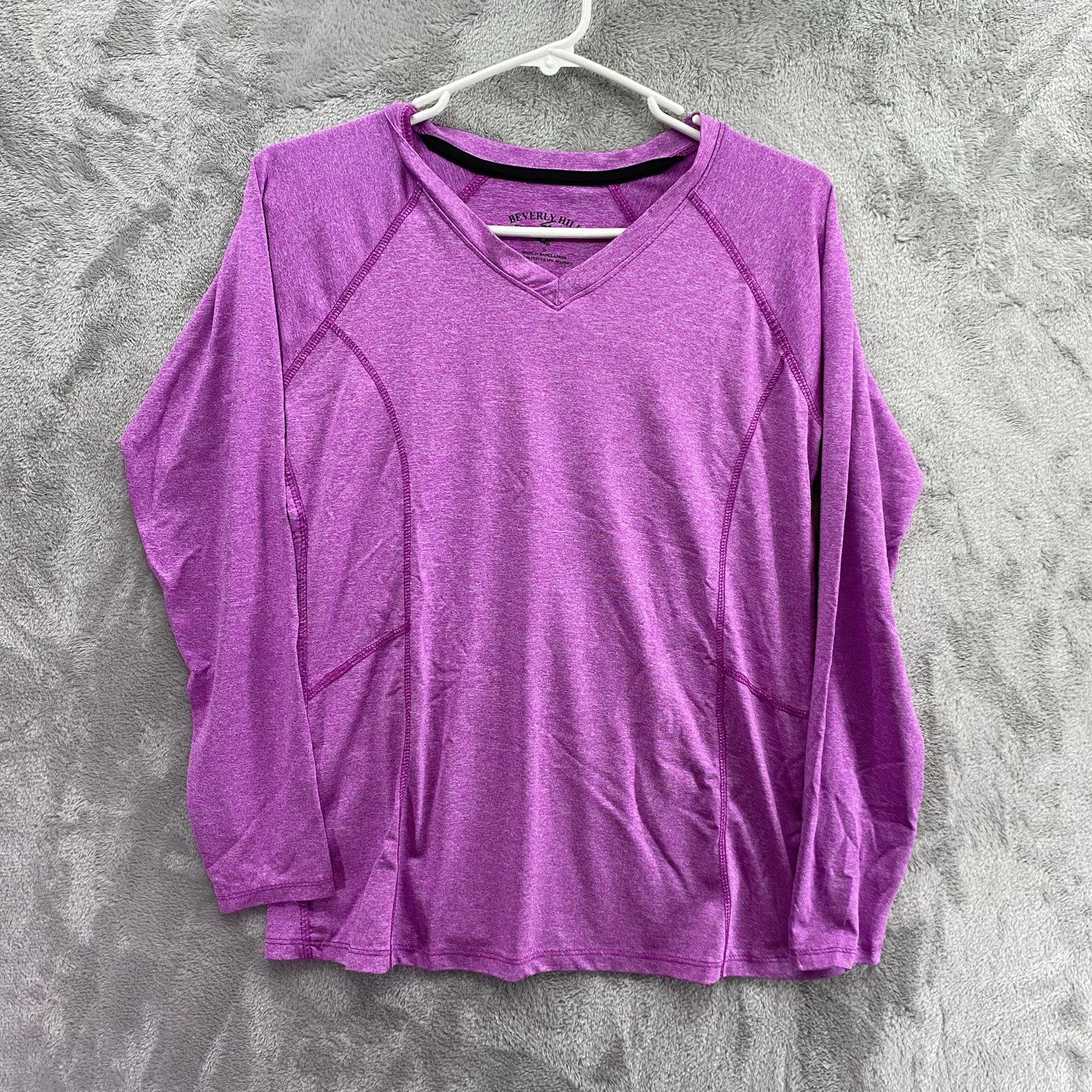 Beverly Hills Polo Club Women S Purple Athletic Top Long Sleeve V Neck Free Ship