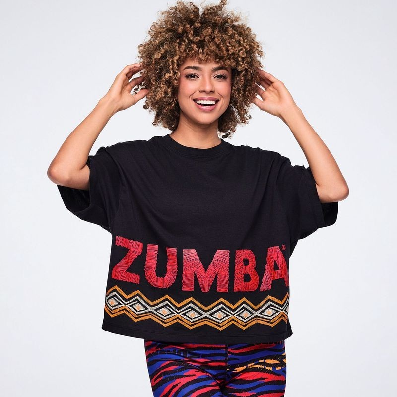 Zumba Wildbeat Oversized Boxy Crop Top – Bold Black – XS S M L ~ New!