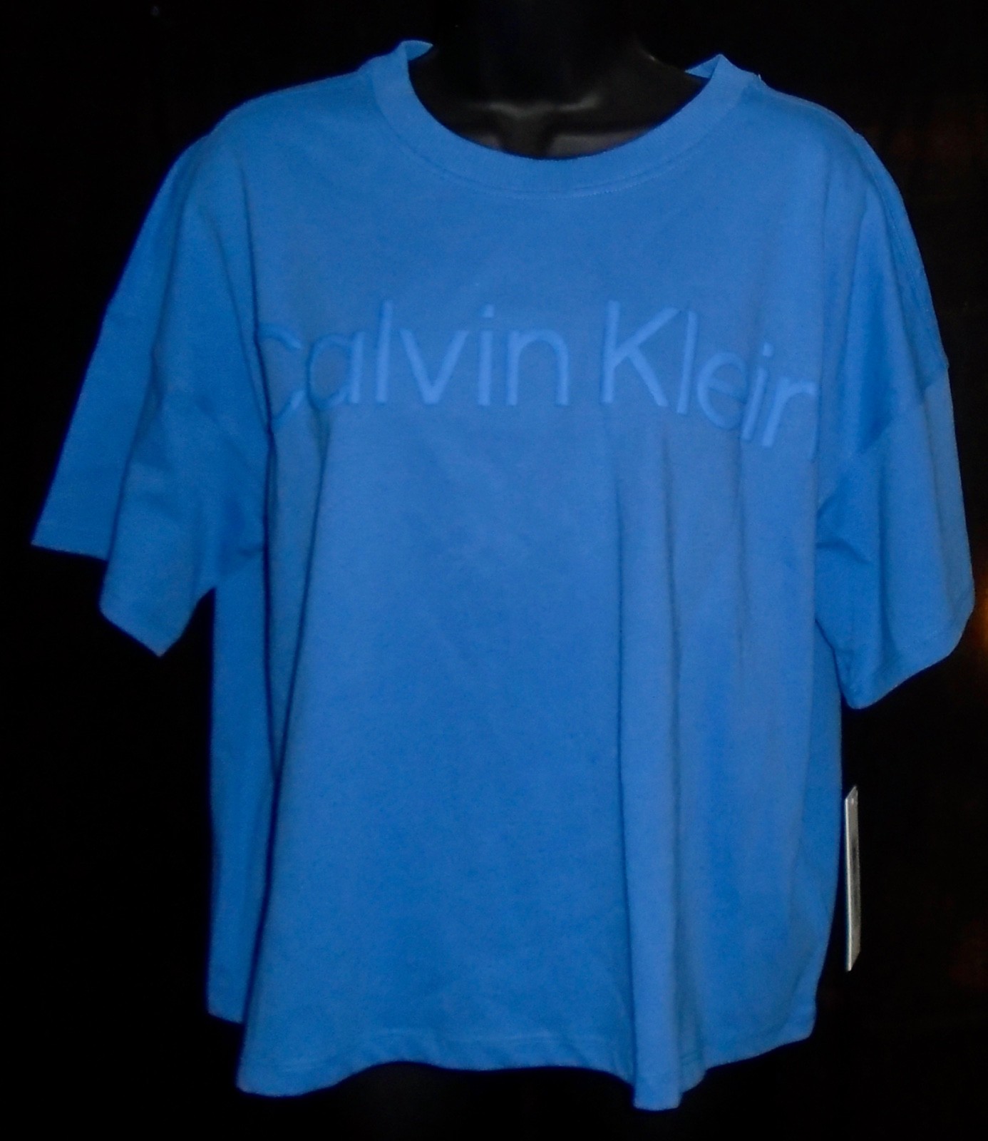 NWT WOMEN’S CALVIN KLEIN PERFORMANCE BLUE CROPPED LOGO T-SHIRT ~ Size: LARGE