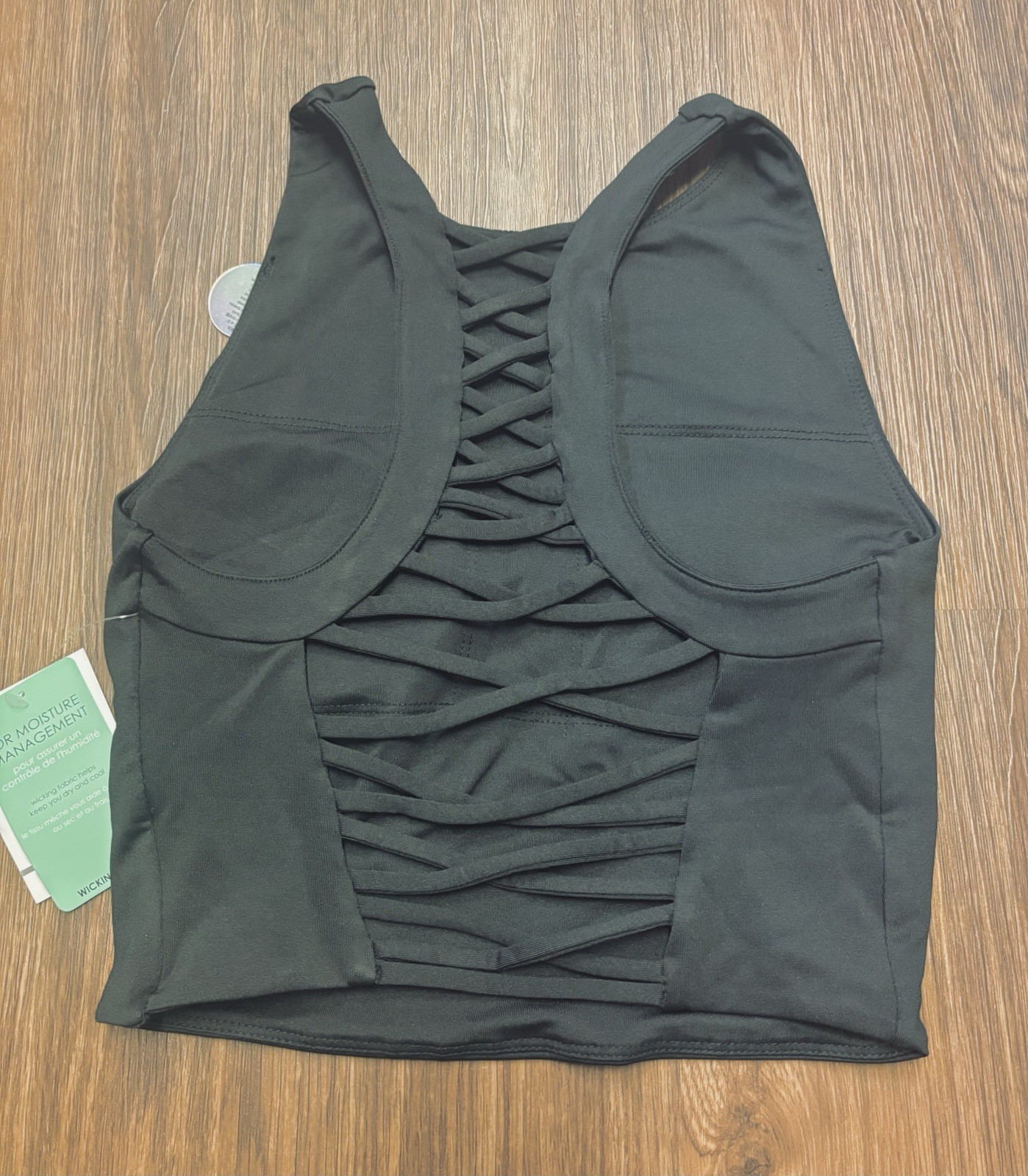 NWT Forever 21 Black Athletic Top Longline Sports Bra Cropped Strappy Size XS