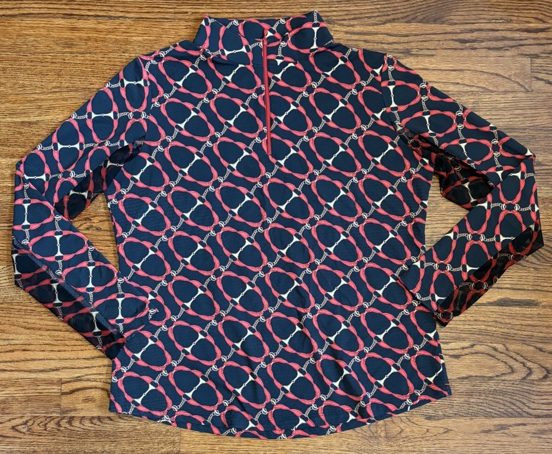 IBKUL Equestrian Print Chain 1/4 Zip Icefil Long Sleeve SPF 50 Women’s Size L