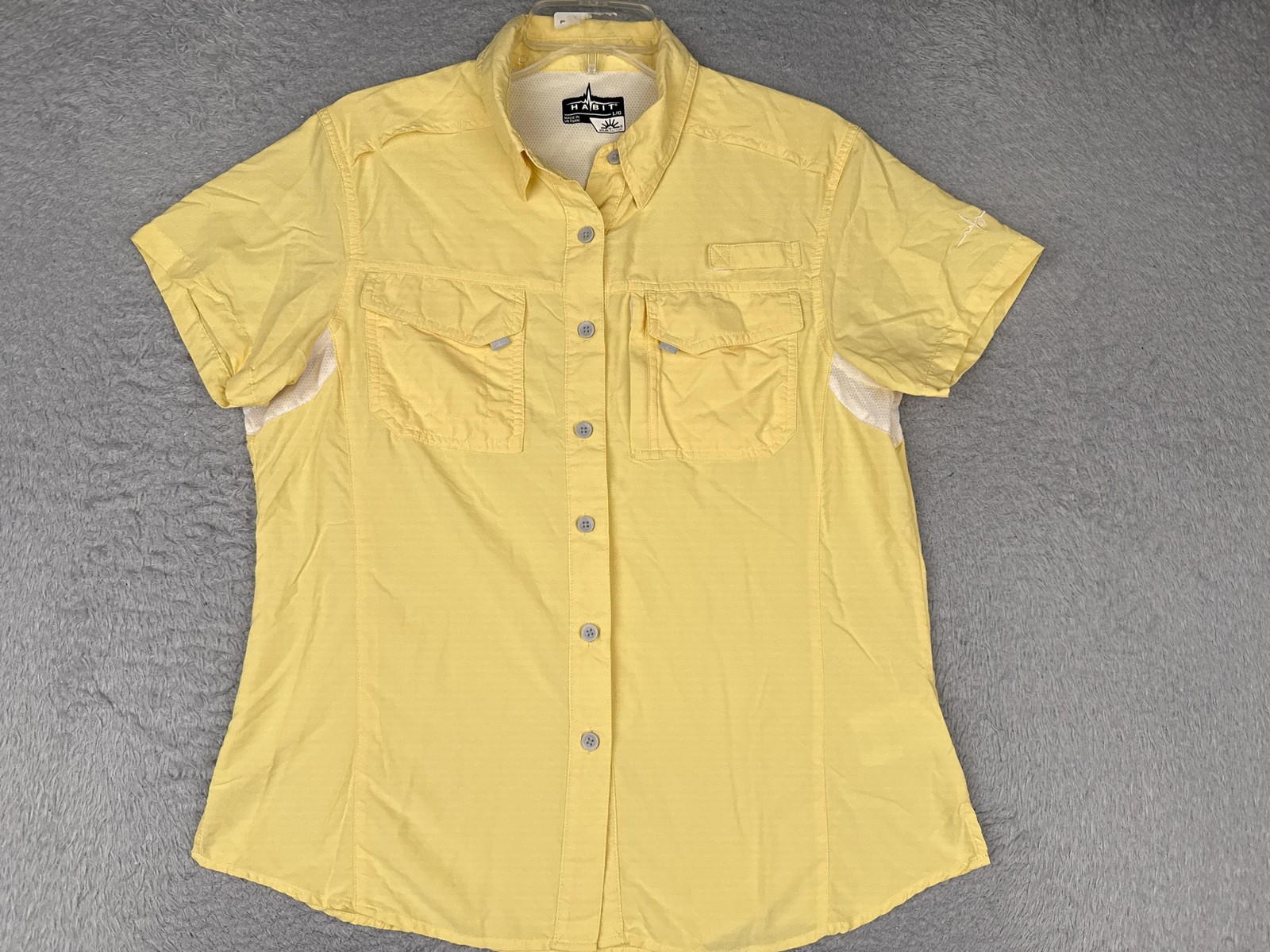 Habit Shirt Womens Large Yellow Short Sleeve Button Solar-Factor Fishing