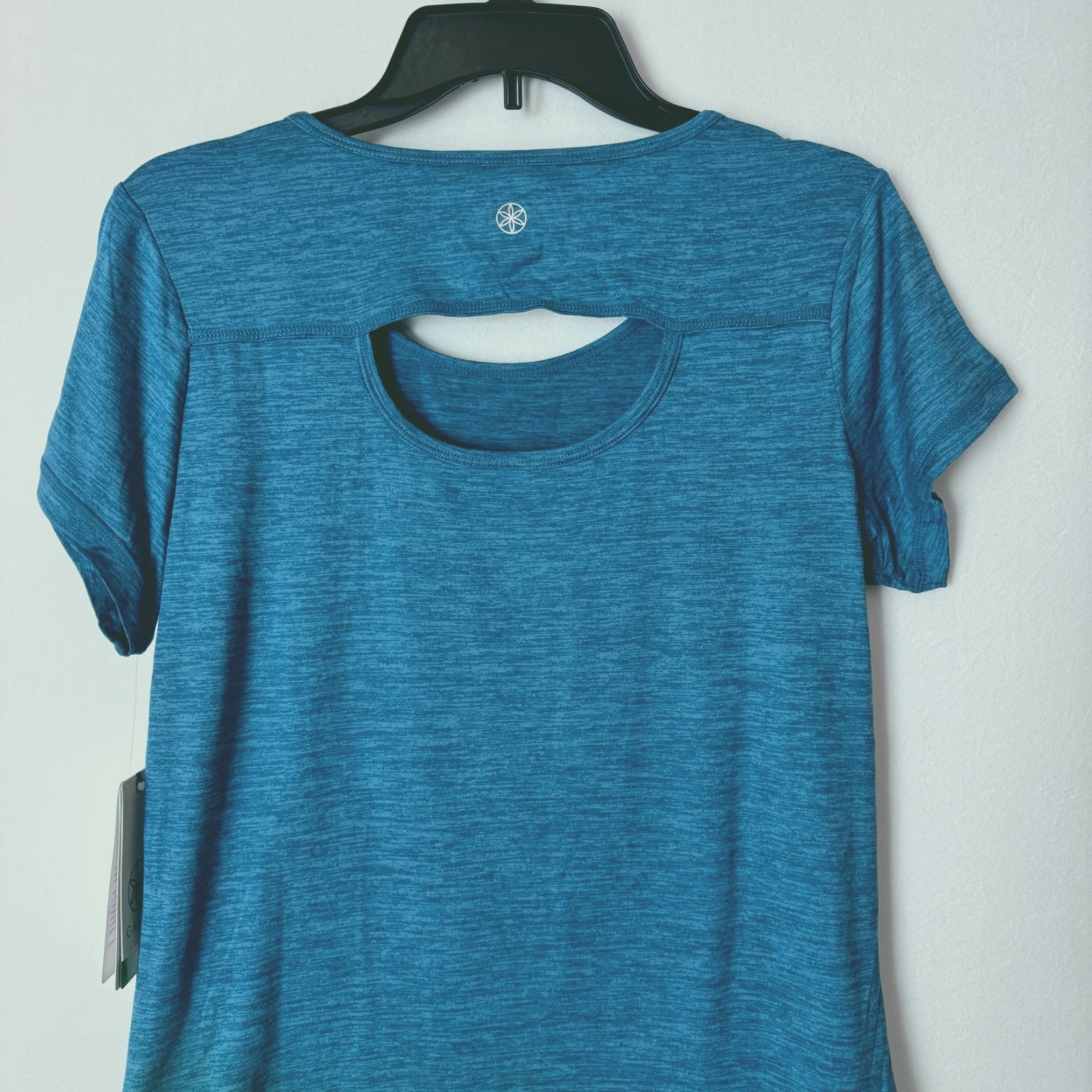 Gaiam Women Energy Tee Stretch Short Sleeve Teal Activewear Top Size L