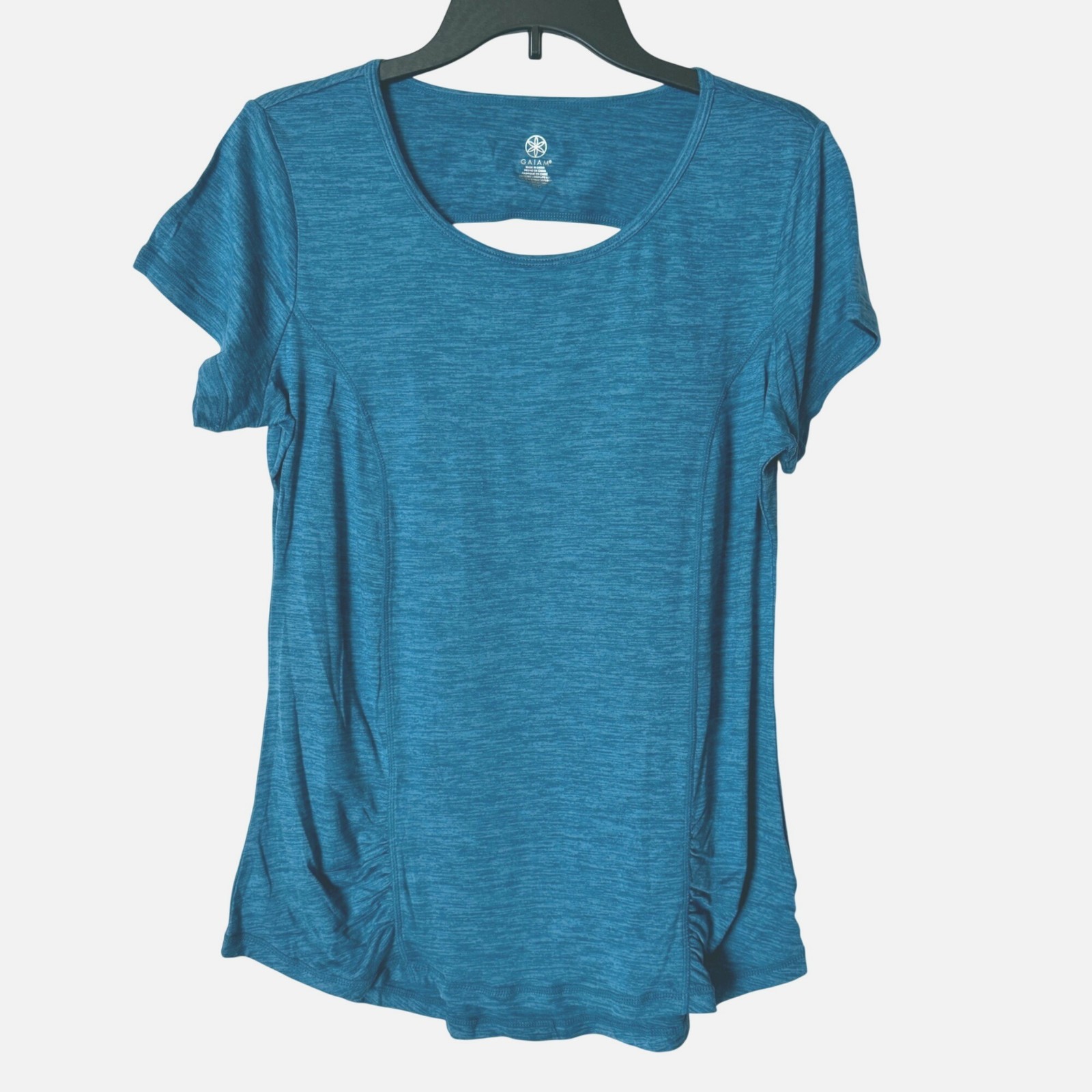 Gaiam Women Energy Tee Stretch Short Sleeve Teal Activewear Top Size L