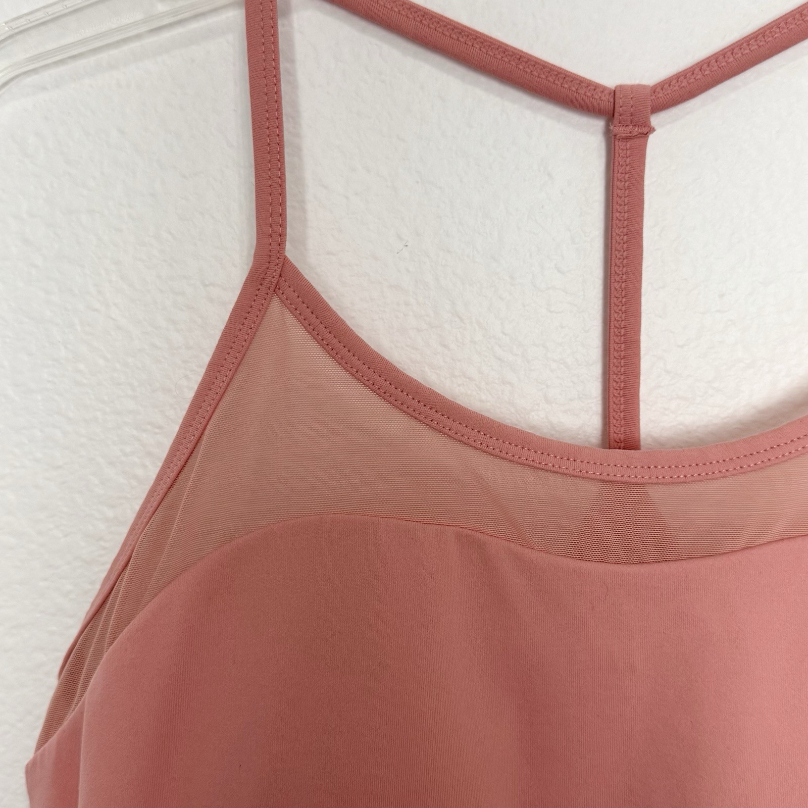 Fabletics Large Tank Top Built in Bra Pink Peach Racerback Fitted Mesh Pilates