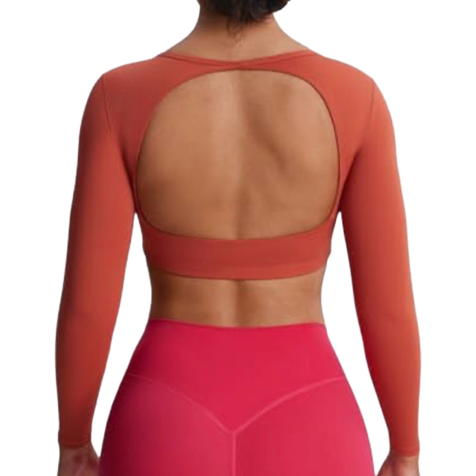 Aoxjox Clarissa Backless Long Sleeve Crop Top Orange Gym Yoga XS