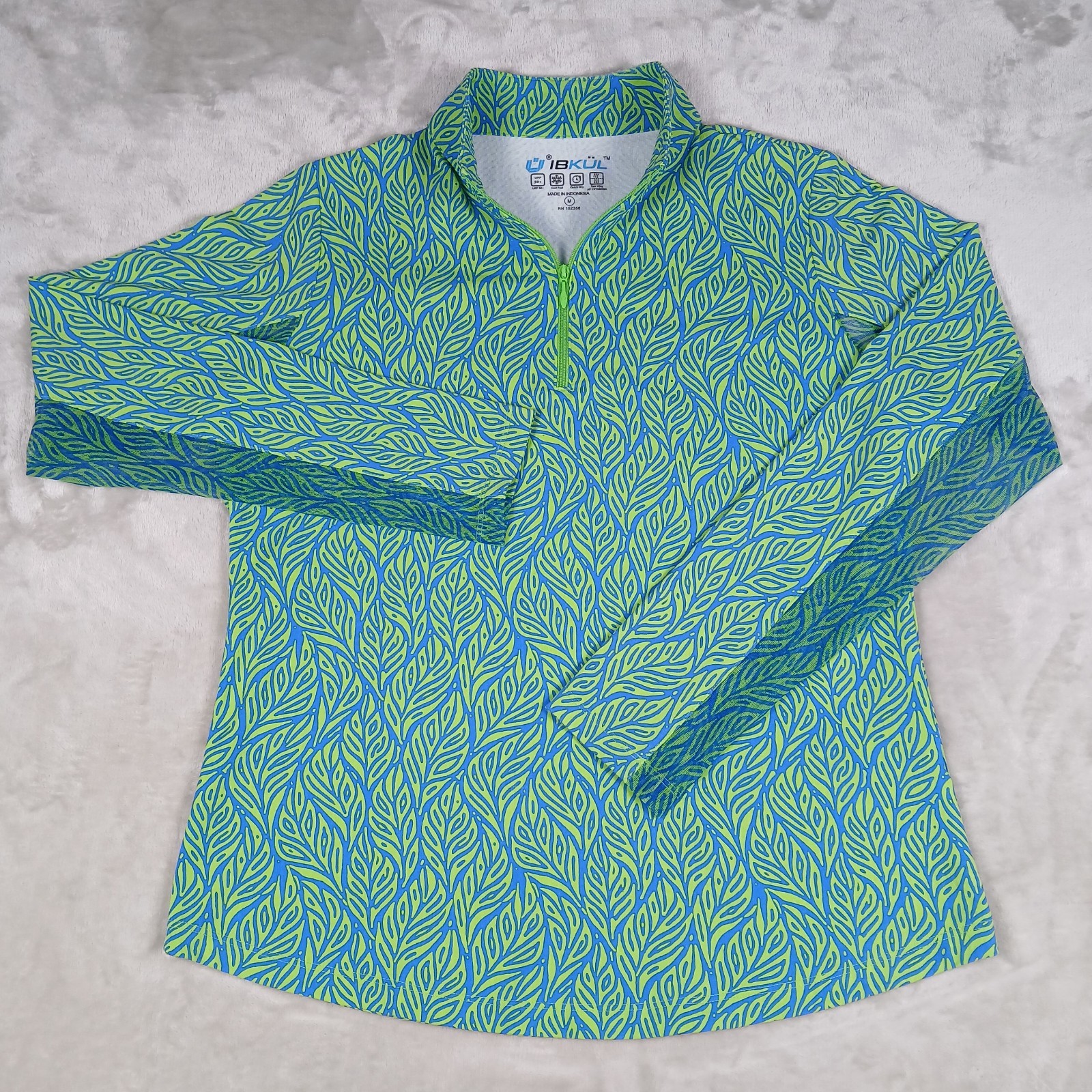 IBKUL 1/4 Zip M Women’s Long Sleeve Shirt Leaf Print Golf Performance UPF 50