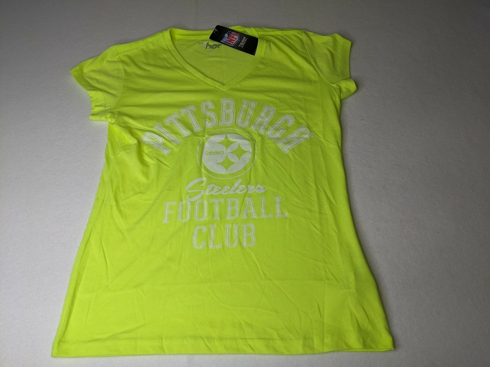 Pittsburgh Steelers womens neon green short sleeve shirt light weight Large NWT