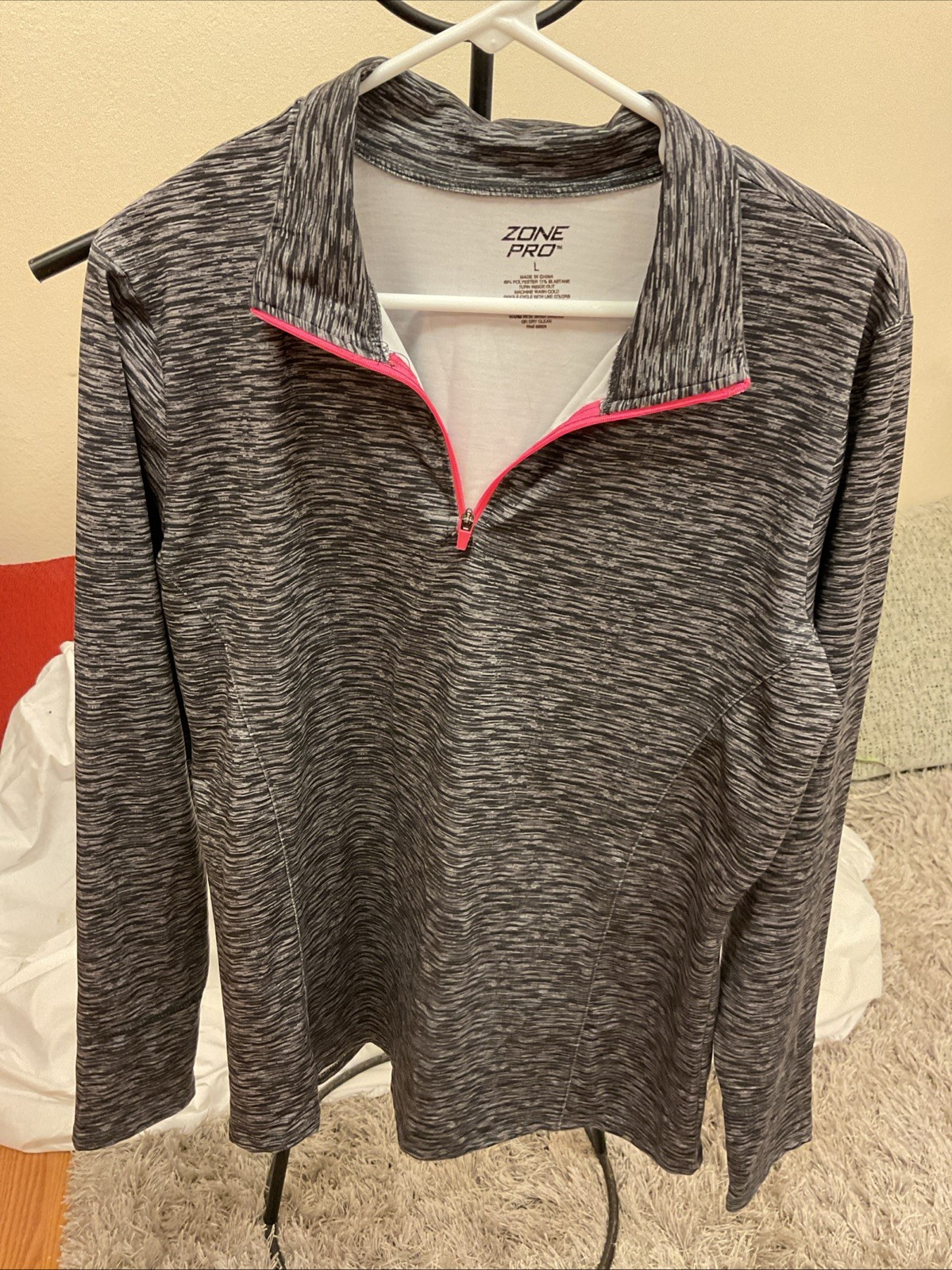 Zone Pro L Woman’s Workout Pullover Long Sleeve Zipper In Front Neck Level Grey