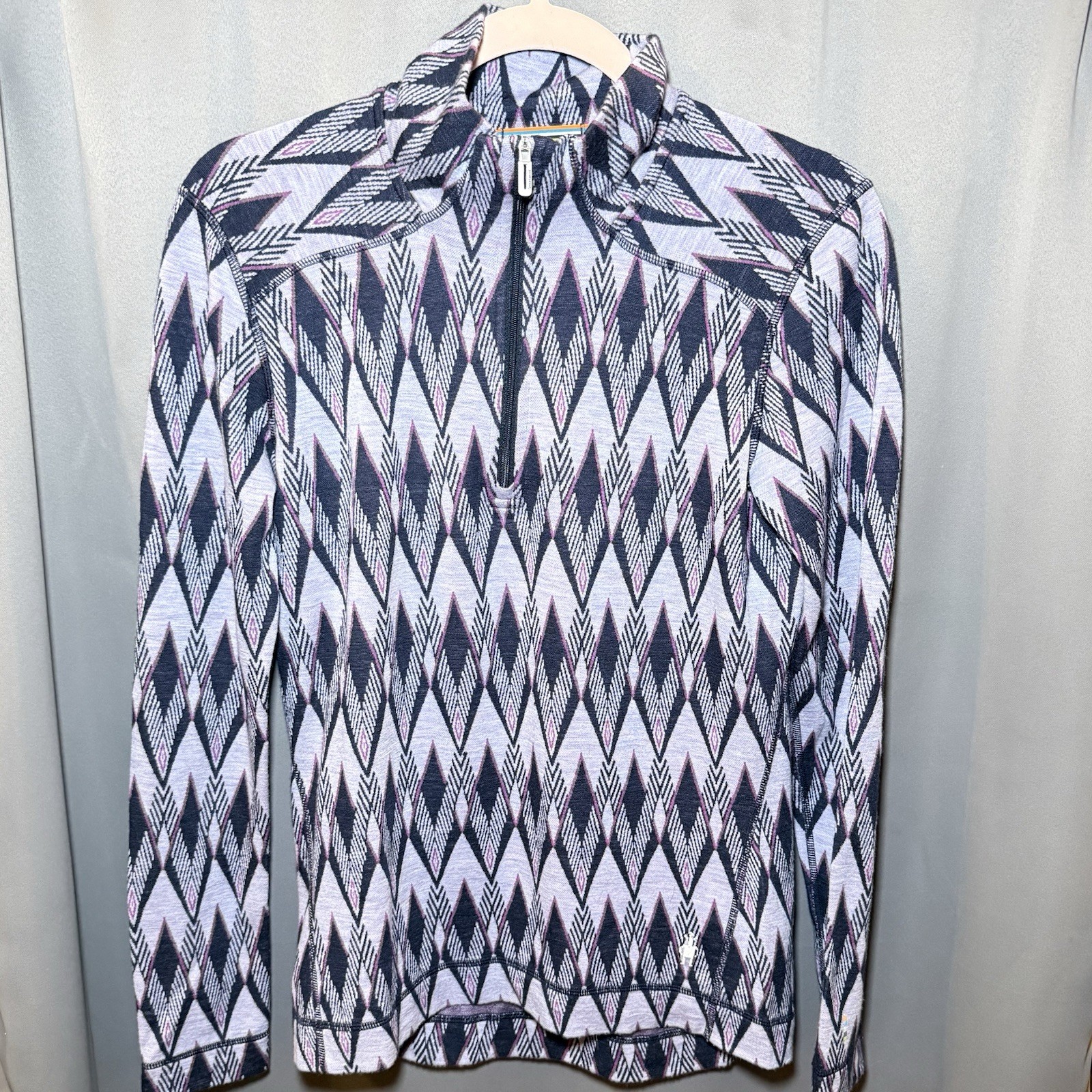 SMARTWOOL Merino 250 Base Layer Pattern 1/4 Zip Pullover Purple Mist Women’s Lg