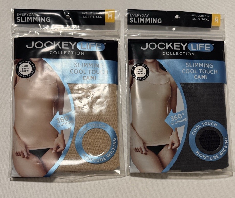 Jockey Cami Womens Medium Tan Black Lot Of 2 Shapewear