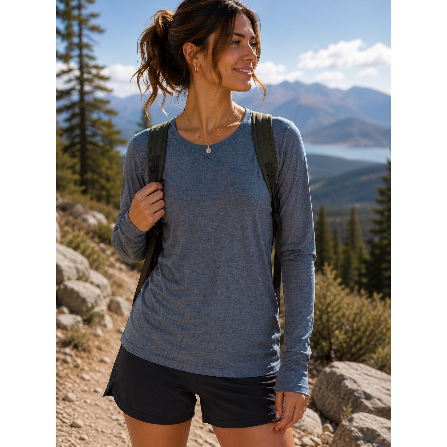 KUHL Konstance Long Sleeve Top Metal Blue UPF 50 Crewneck Hiking Shirt 8482 New