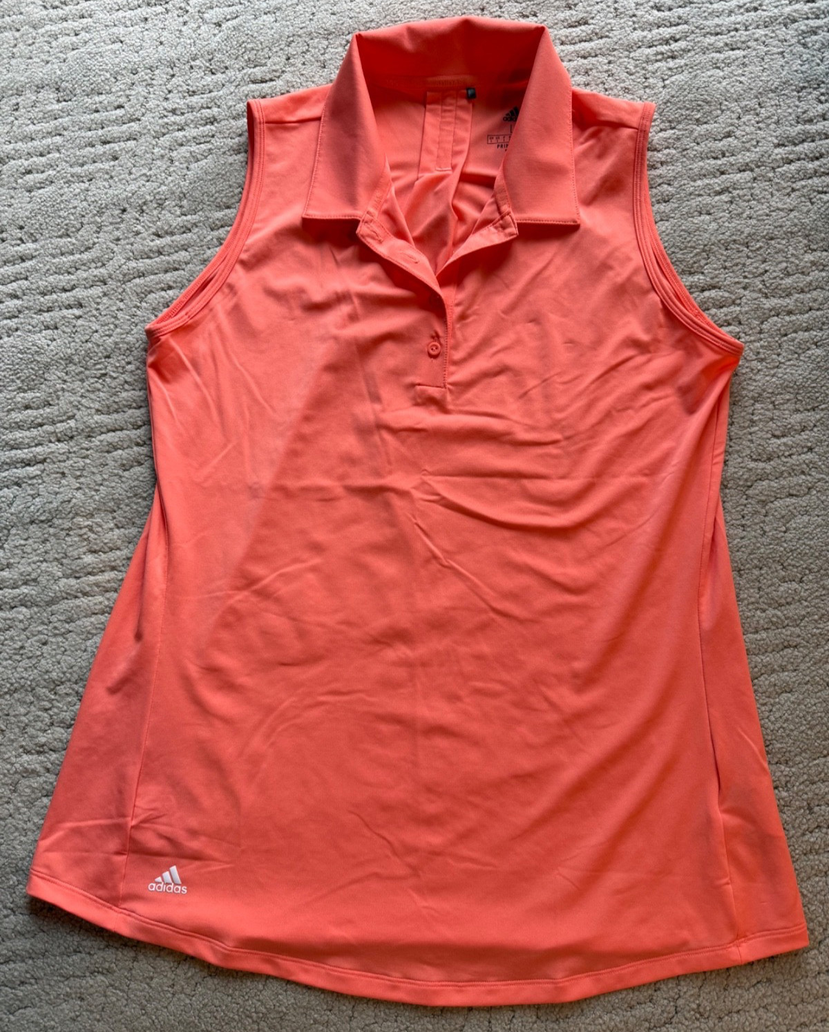 Adidas Women’s “Prime Green” Sleeveless Activewear Polo Shirt Sz L Coral Color