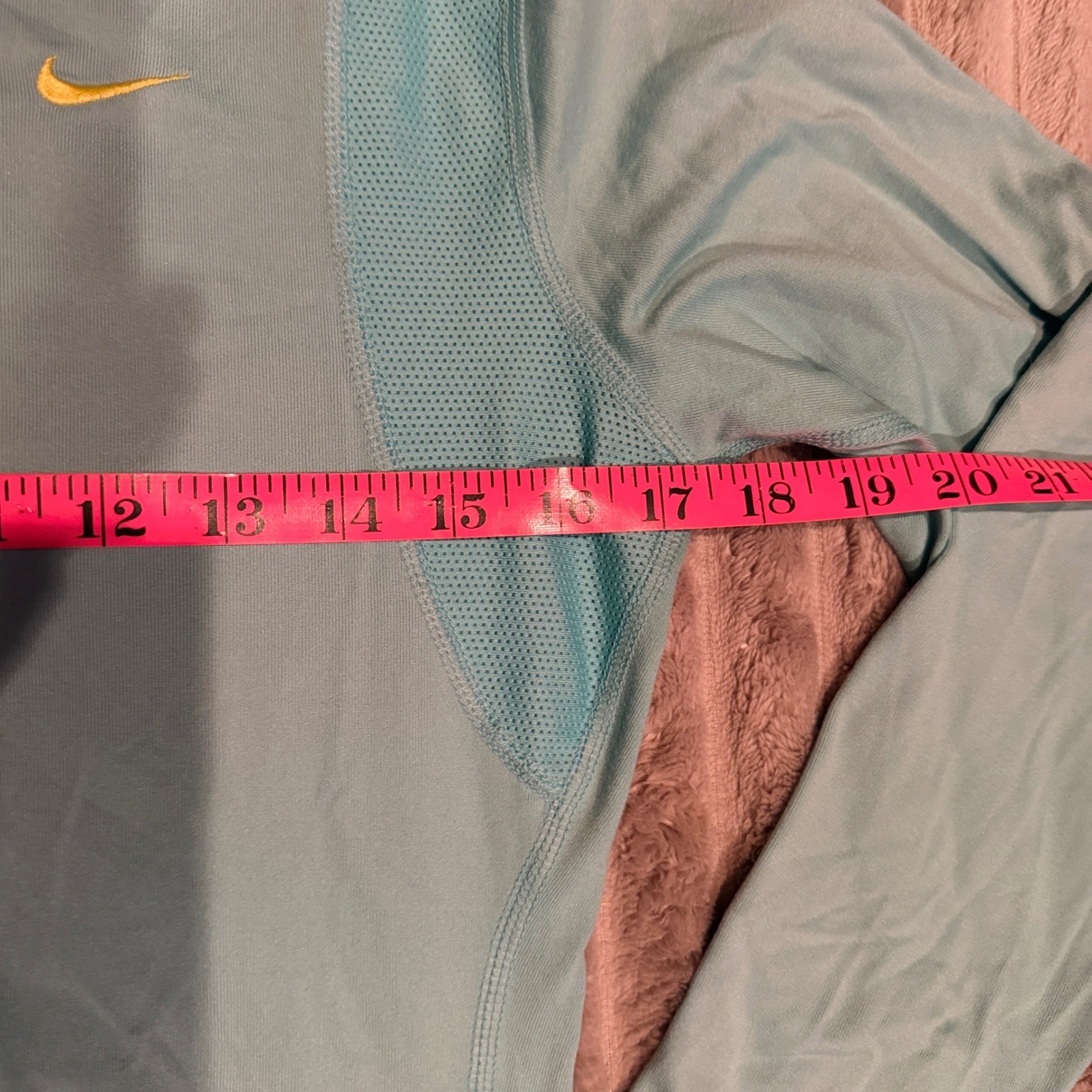 Nike Pro Hyperwarm Long Sleeve Training Top Teal Blue Yellow Swoosh Womens Small