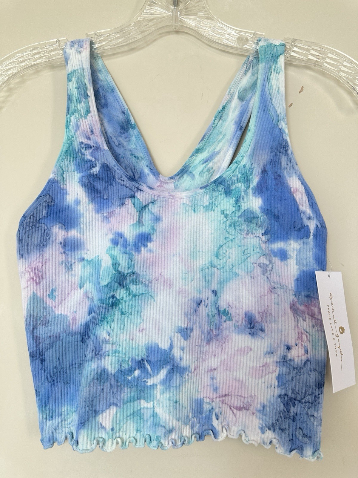 NWT Spiritual Gangster Amor Crop Tank Tie Dye Blue Lined w/ Shelf Bra M/L