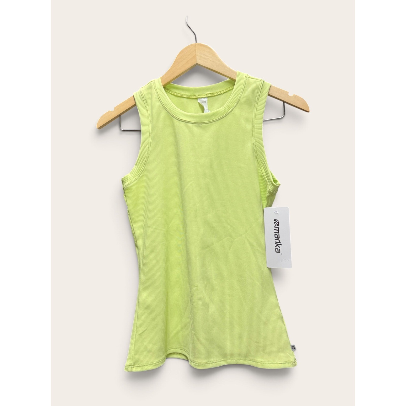 Marika Womens Ribbed Athletic Tank Top Lime Green High Neck Activewear Small NWT