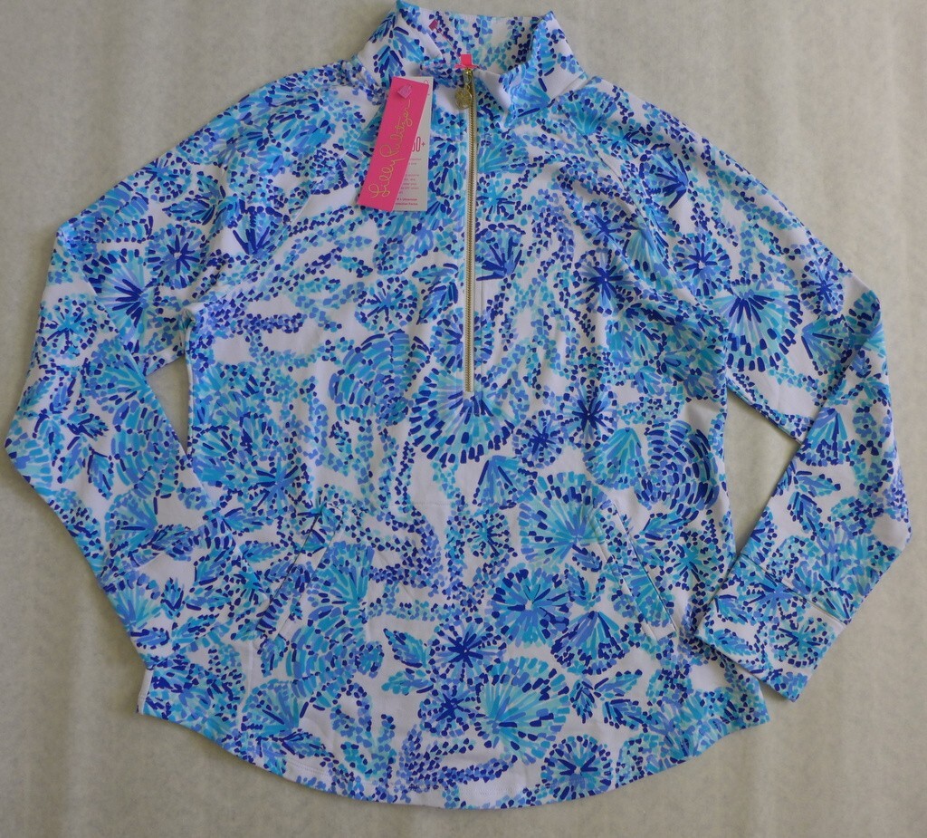 LILLY PULLITZER Women’s M UPF 50+ Skipper Popover Oasis Shell Me You Love Me