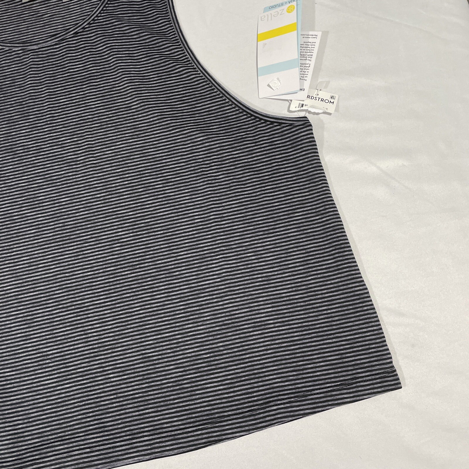 NWT $35 Zella [ Large ] Work For It Stripe Tank Top In Black/Grey #U443B