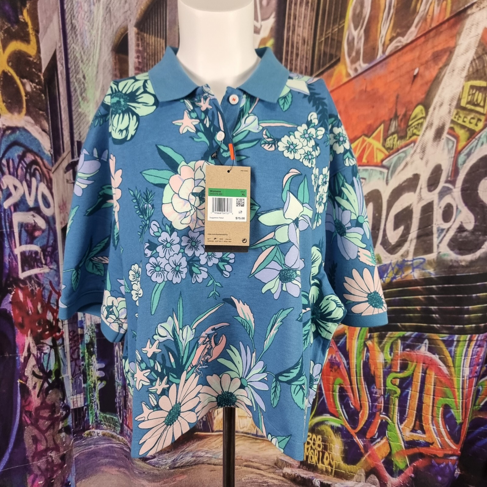Nike Womens Golf Polo Shirt Cropped Dri Fit DH2478-469 Floral Size XL NWT (A3)
