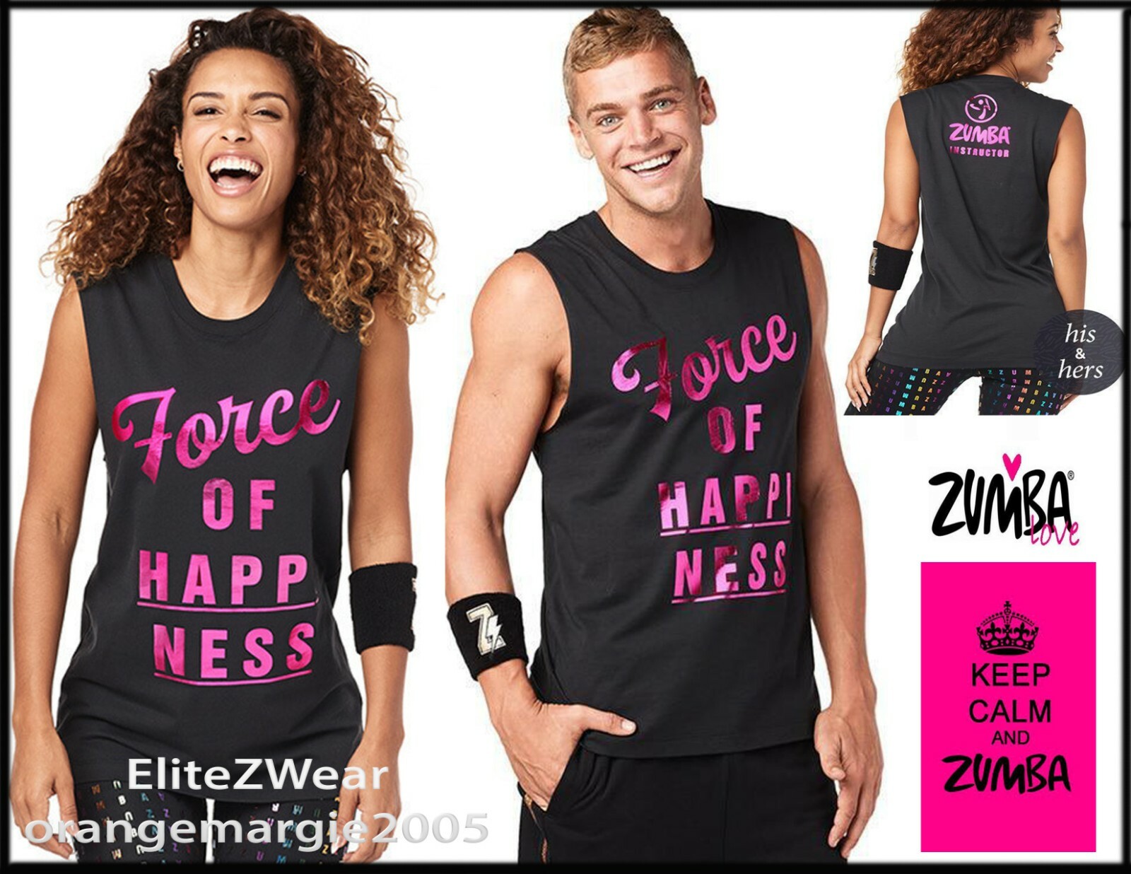 ZUMBA INSTRUCTOR Force Of Happiness Instructor Muscle Tank His & Hers XS/S M/L