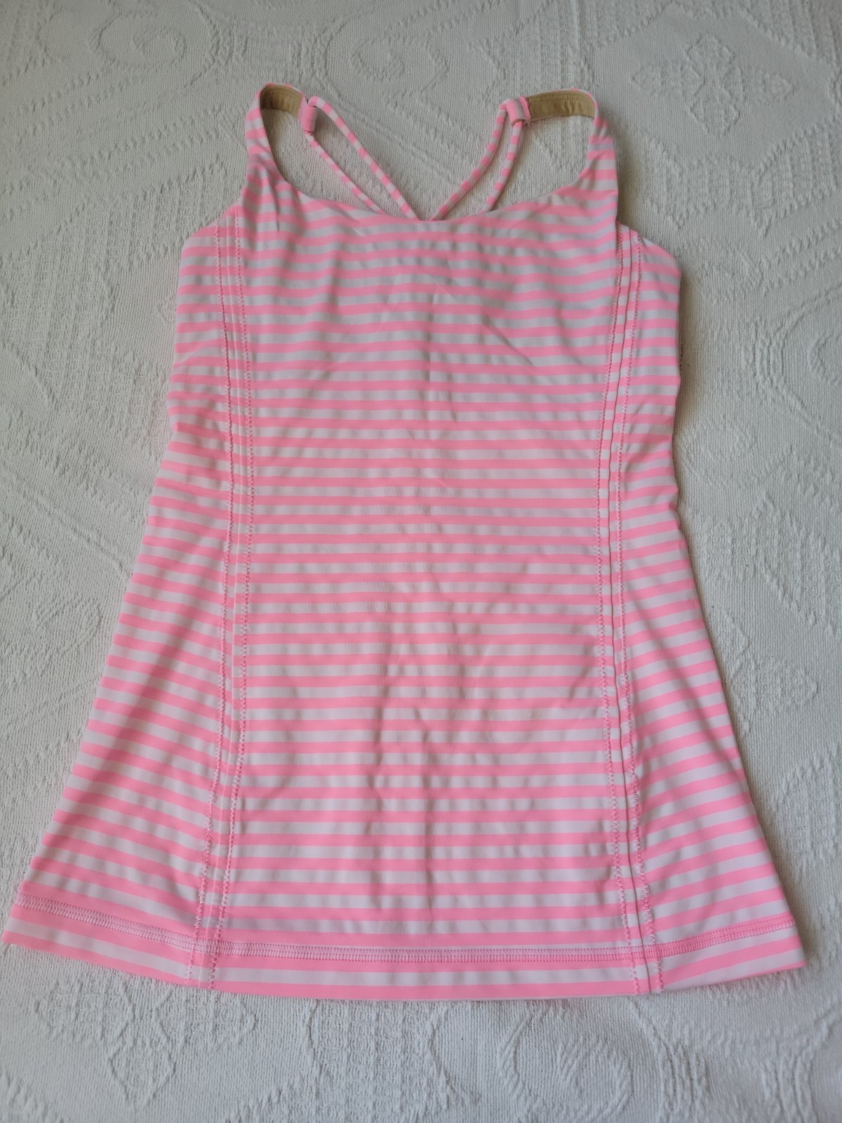 Lululemon Free To Be Tank Classic Stripe White Pink Shell Strappy Bra Sz 4