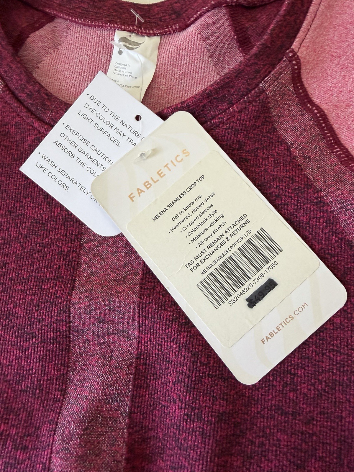 Fabletics Helena Seamless Crop Top Pink Heather Nylon 4-Way Stretch NWT L Gym