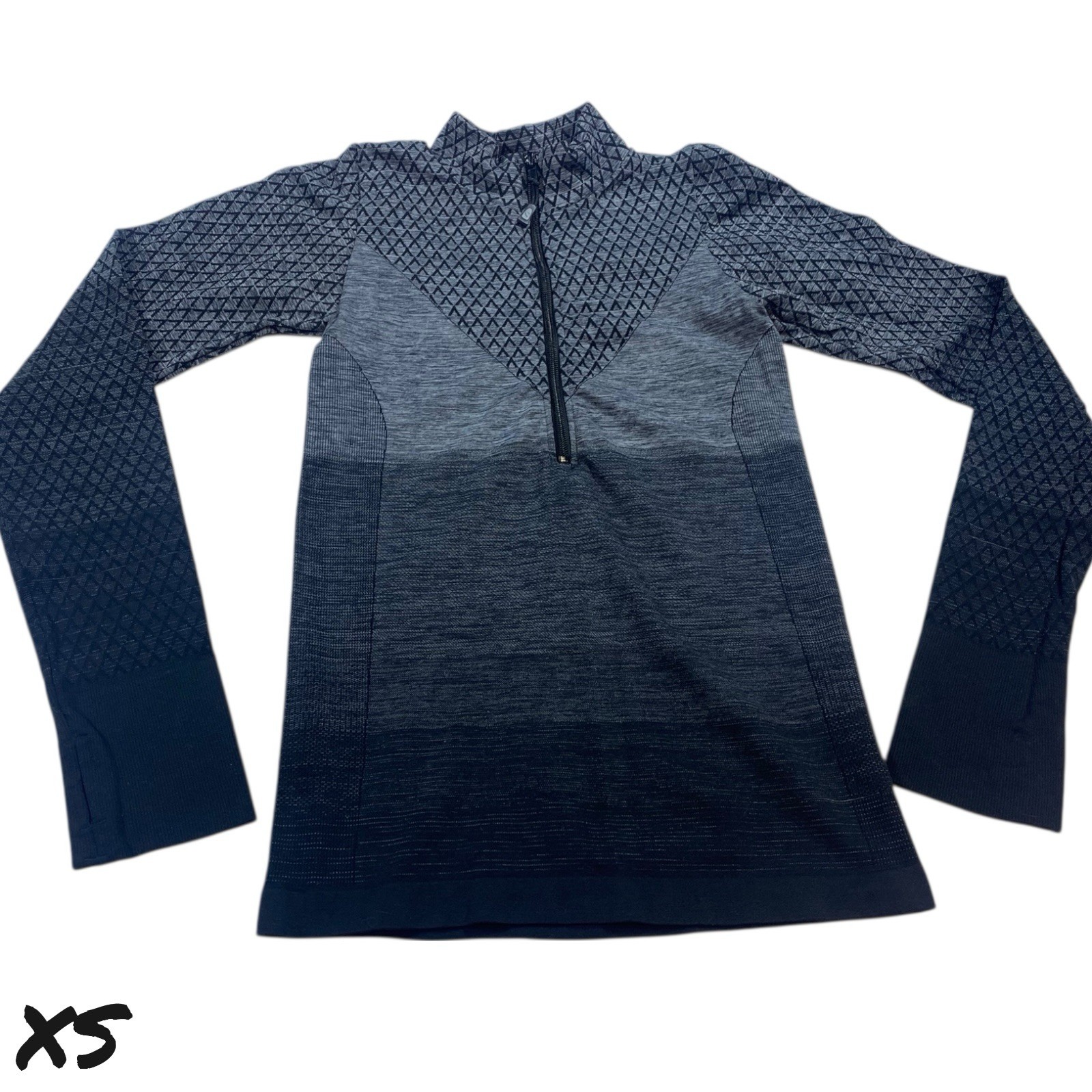 Athletic 1/4 Zip Pullover Womens XS Black Geometric Long Sleeve Spandex Blended