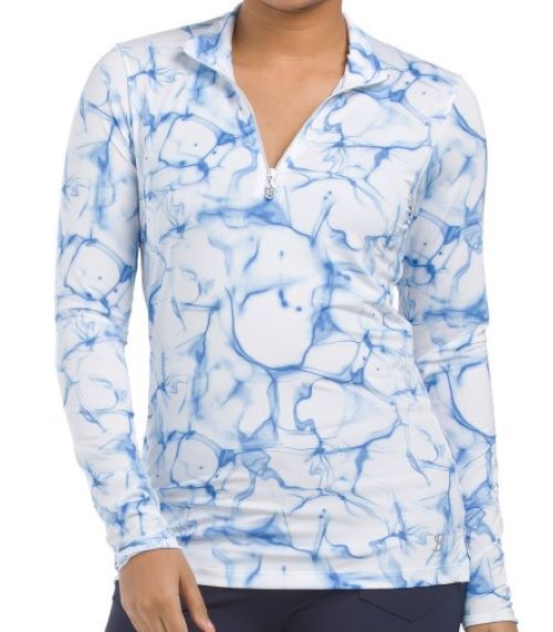 NWT SOFIBELLA Royal Blue & White Long Sleeve Mock Golf Tennis Shirt M L & XL